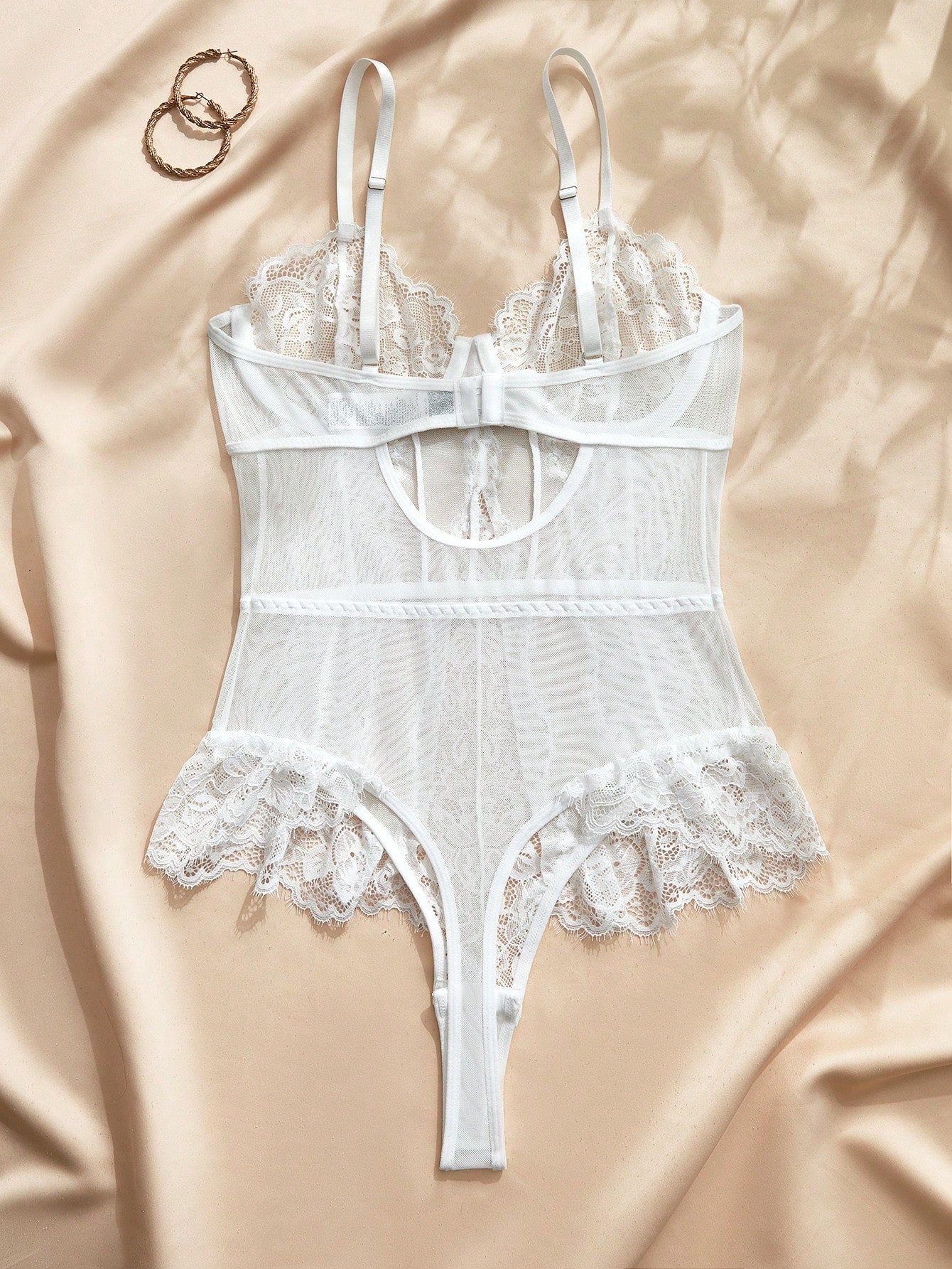 Women's Floral Lace Patchwork Ruffle Fashion Strappy Sexy Jumpsuit