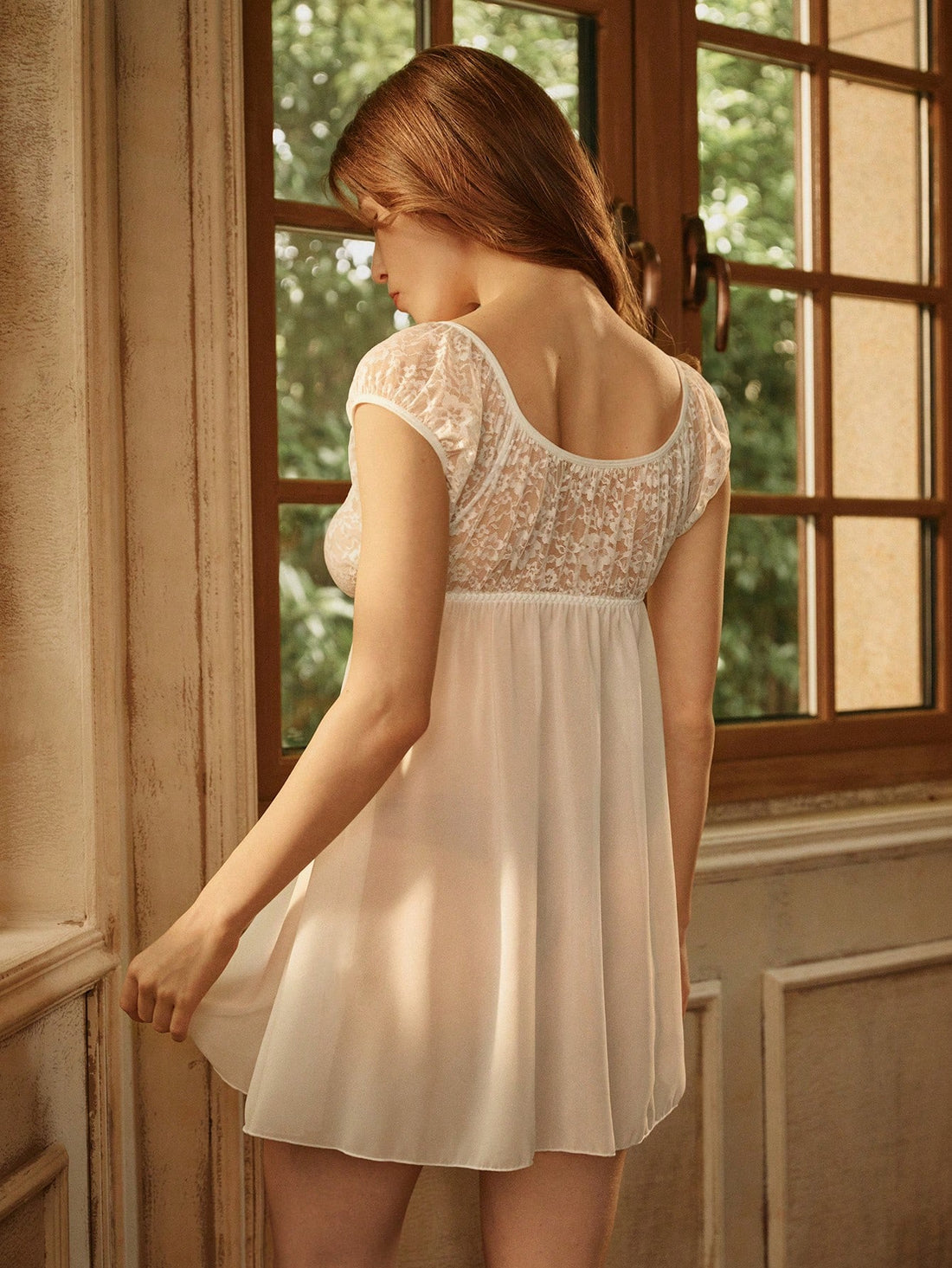 Women's White Sheer Casual Nightgown, Suitable For Summer And Spring Home Wearfor Summer