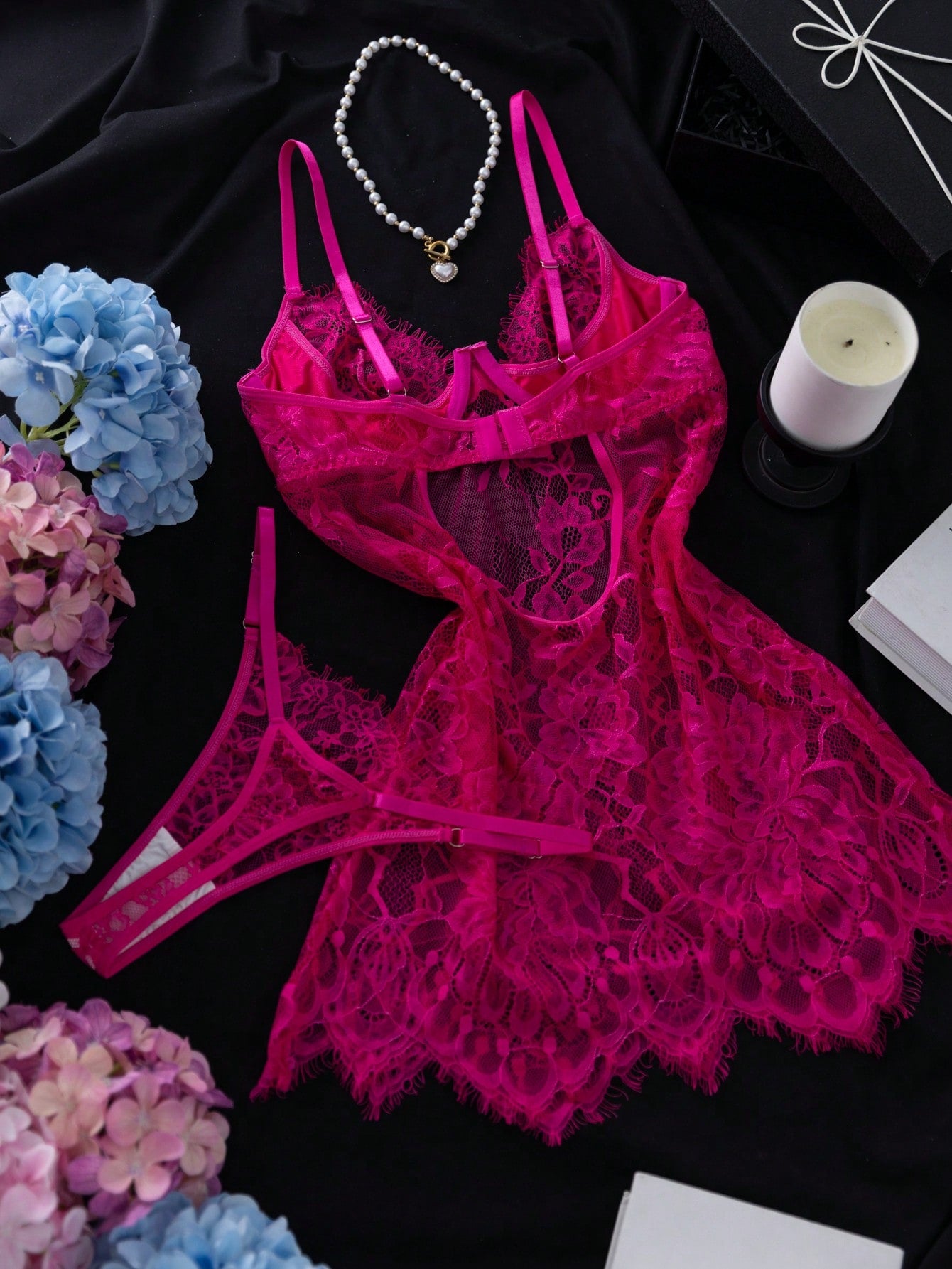 2pcs Lace Underwire Sheer Sexy Nightgown Set