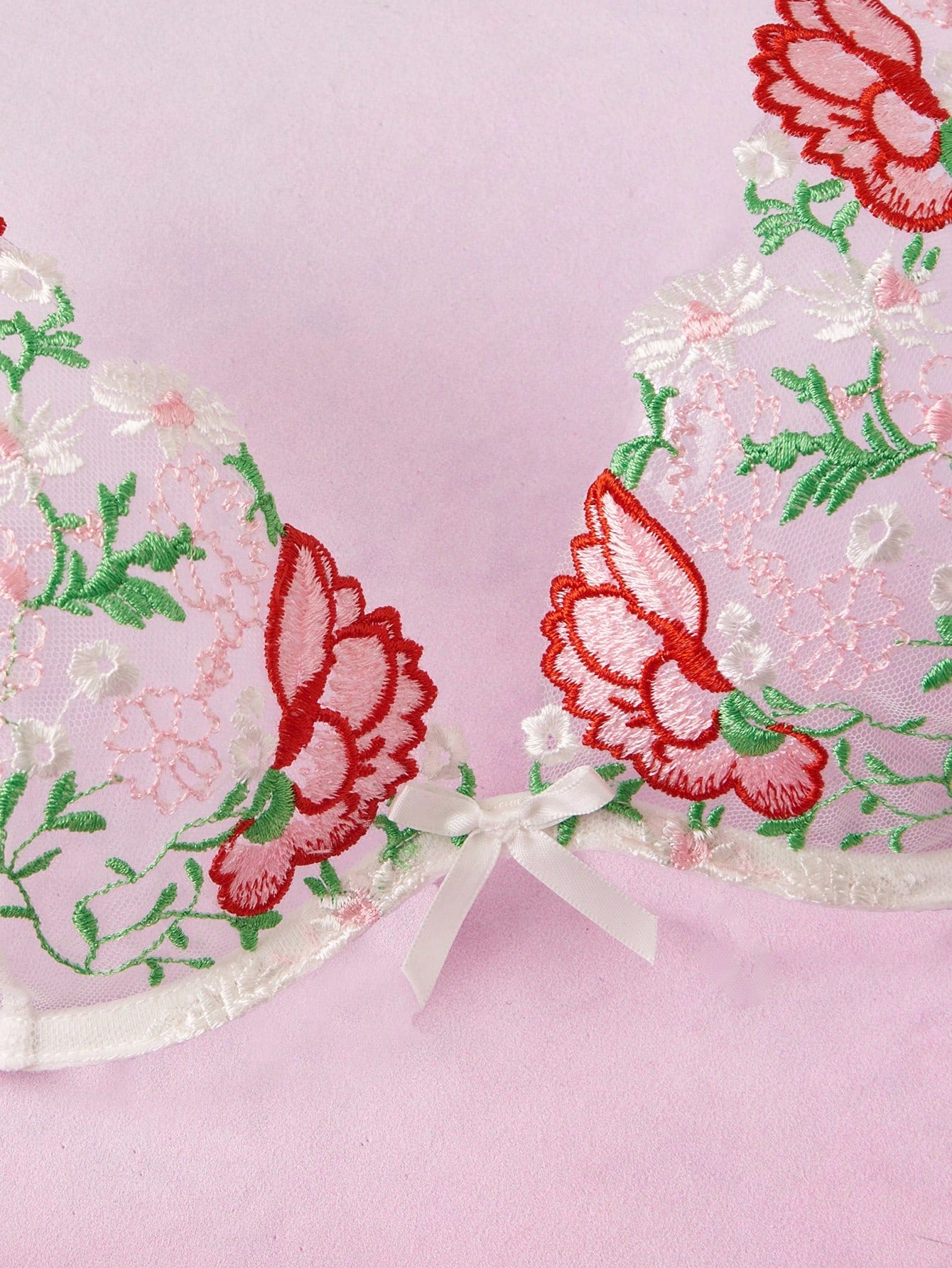 2pcs Women's Sexy Embroidered Deep V Bra And Panty Set, Adjustable Straps, Thin Lingerie Set Intimate Summer
