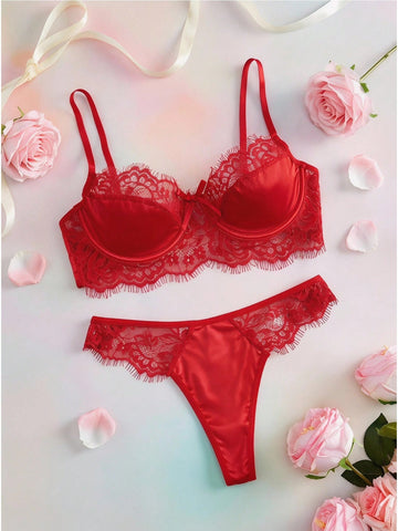 Eyelash Lace Panel Underwire Lingerie Set Bridallingerie