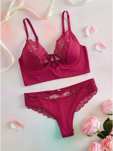 Contrast Lace Underwire Lingerie Set