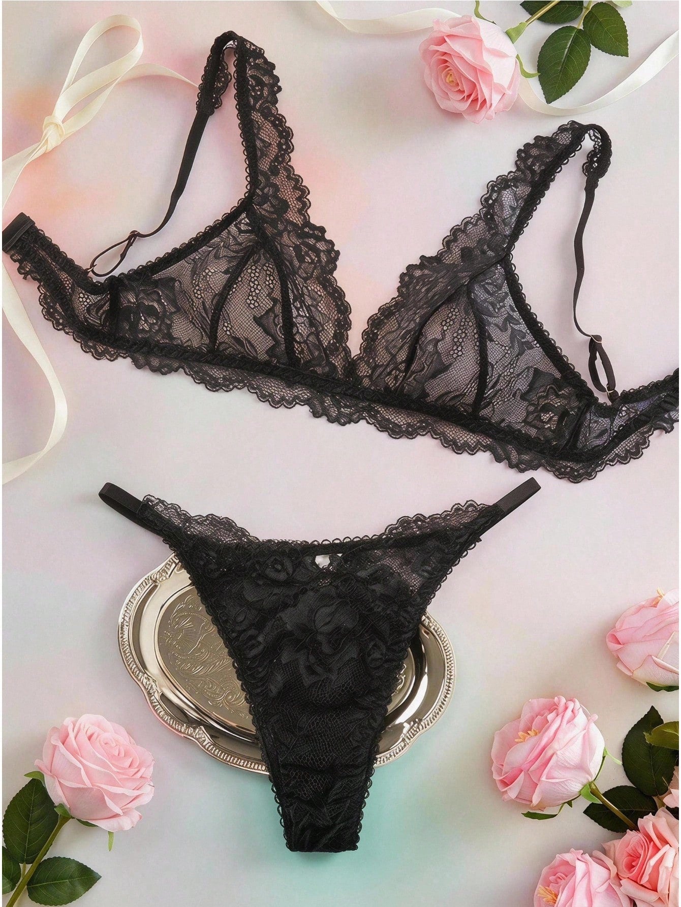 Floral Lace Bra & Panty Lingerie Set
