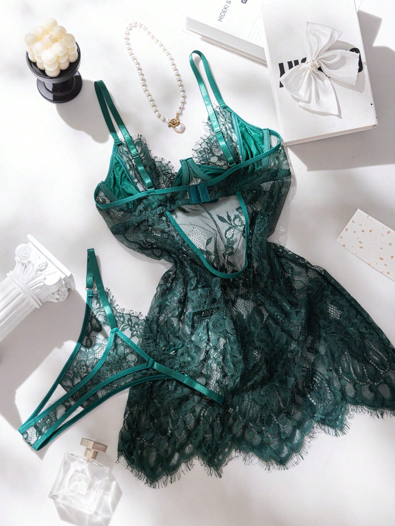 2pcs Lace Underwire Sheer Sexy Nightgown Set