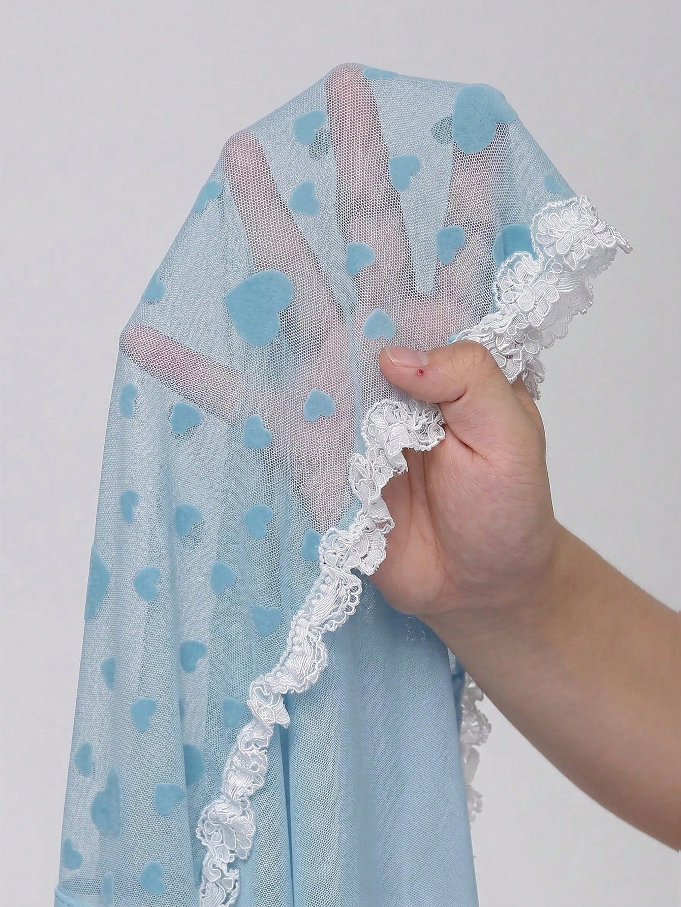 Women's Sexy Casual Elegant Minimalist Sexy Heart Mesh Print Lace Ruffle Hem Slit Cami Nightgown Bridal Night Wedding Guest Light Blue Summer