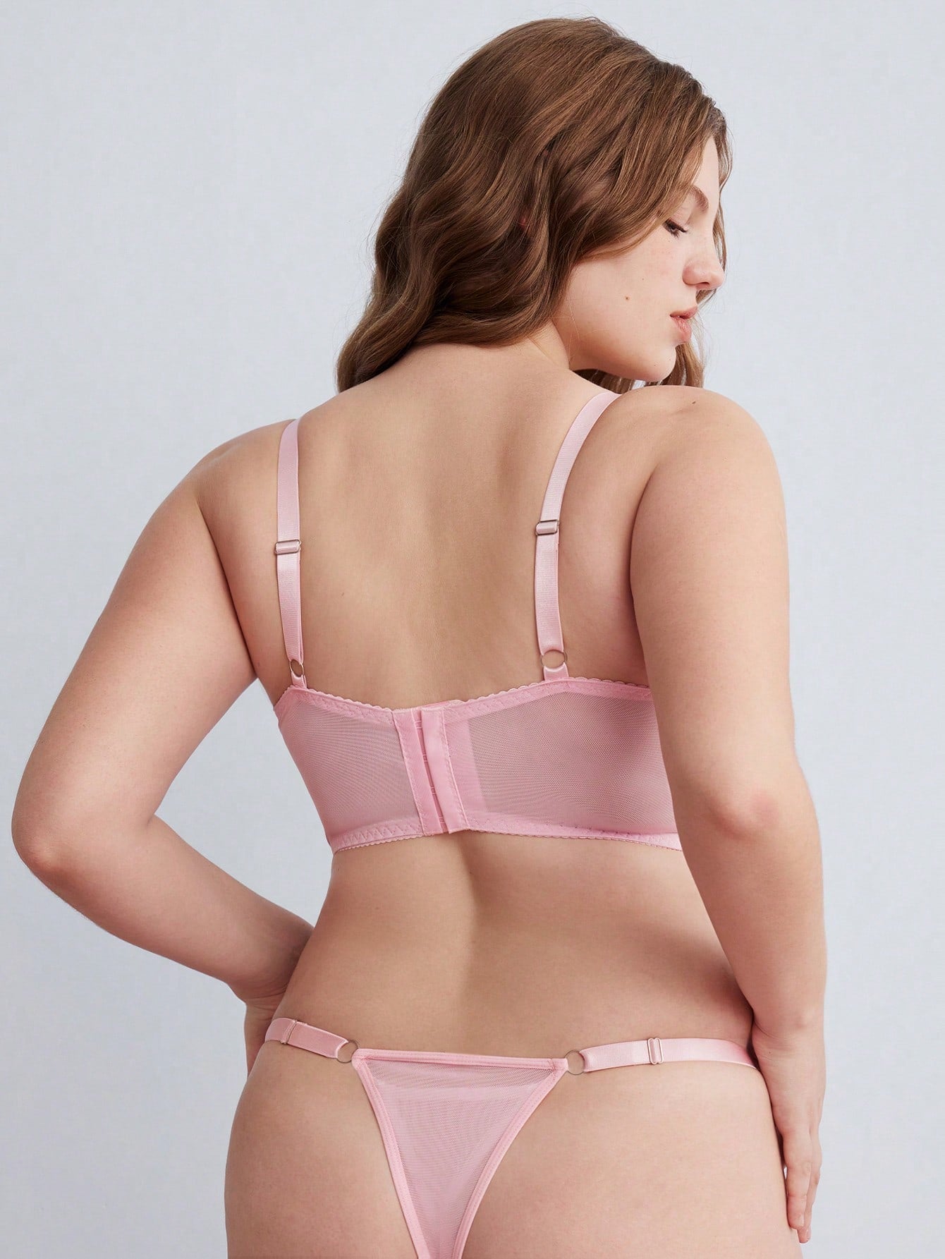 Plus Size Sweet Pastoral Romantic Embroidered Patchwork Mesh Top + Panty 2pcs Set