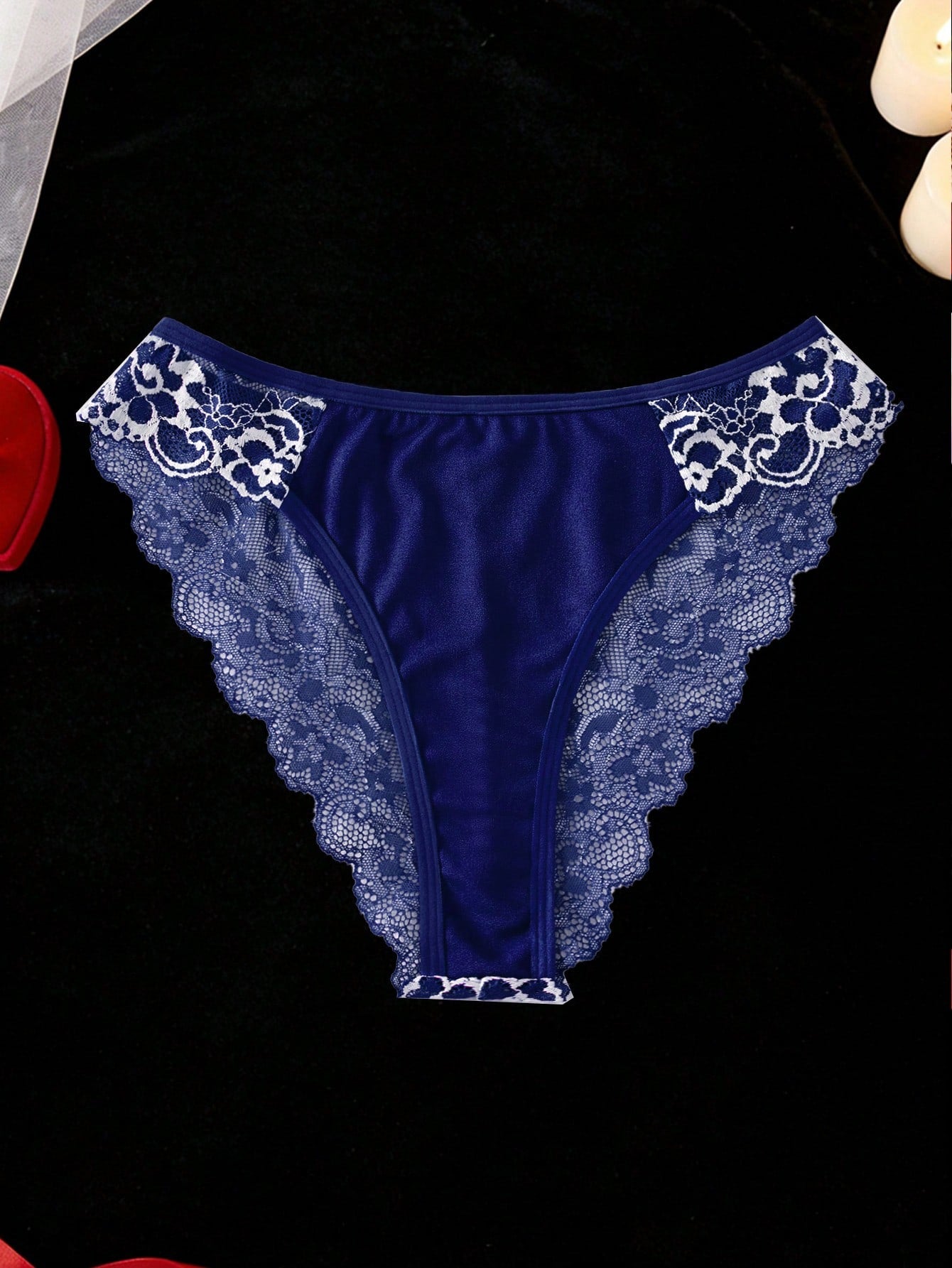 2pcs Contrast Floral Lace Sleepwear Set, V-Neck Semi-Sheer Bow Tie Nightgown And Panties, Elegant Women Pajamas