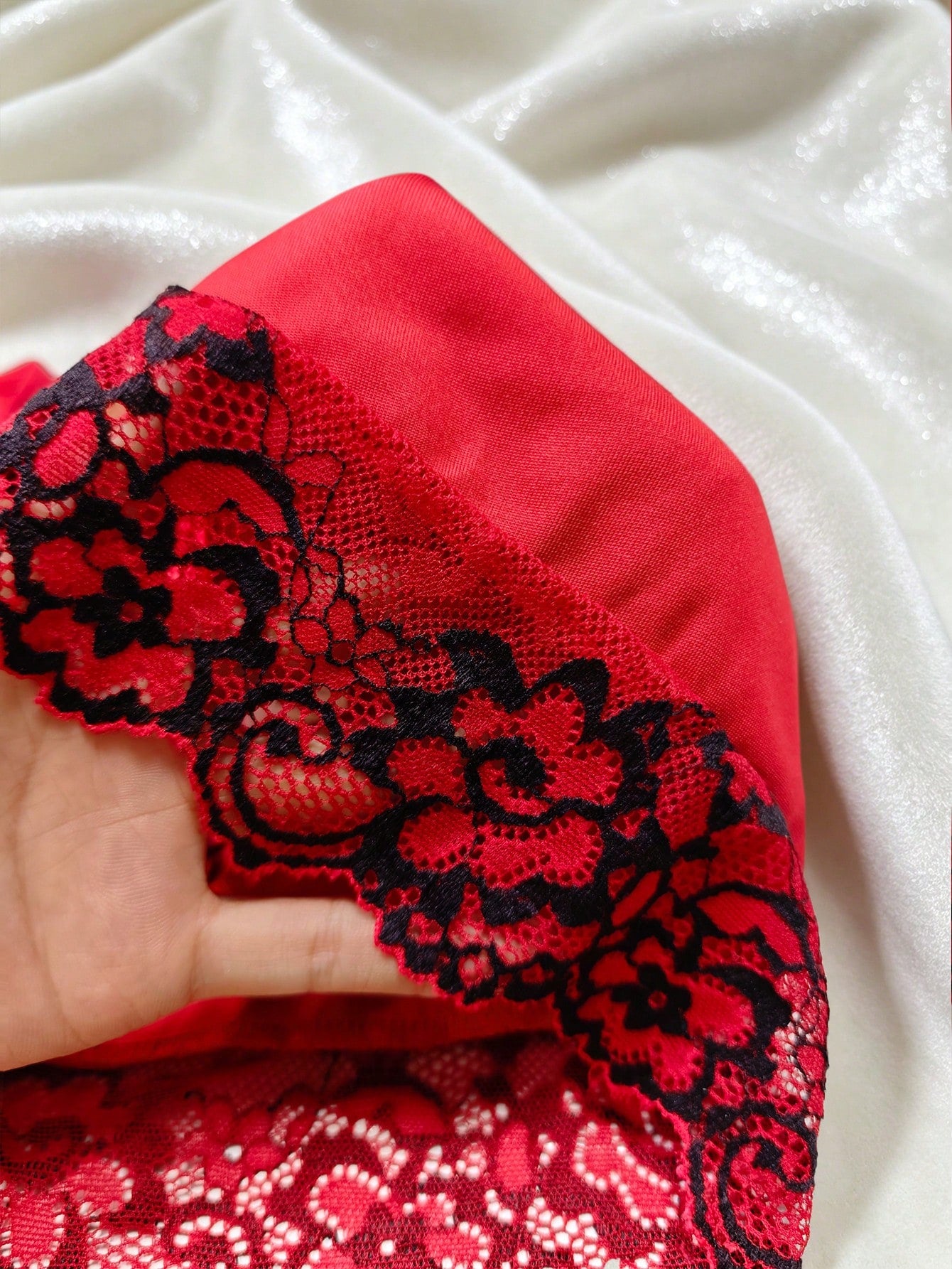 2pcs Contrast Floral Lace Sleepwear Set, V-Neck Semi-Sheer Bow Tie Nightgown And Panties, Elegant Women Pajamas