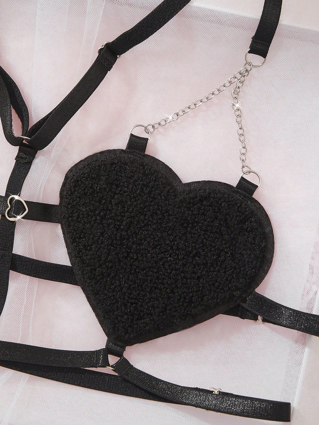 Sexy Lingerie Heart-Shaped Cup Chain Decor Women's Fun Sexy Backless Lingerie Set