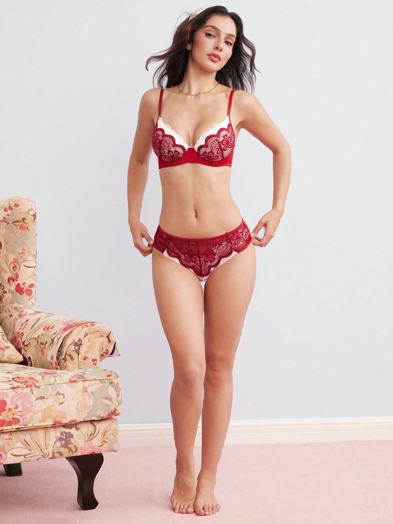 FairyFlirt Contrast Lace Bra & Panty Underwear Set Lingerie Set Cozy And Elegant Details
