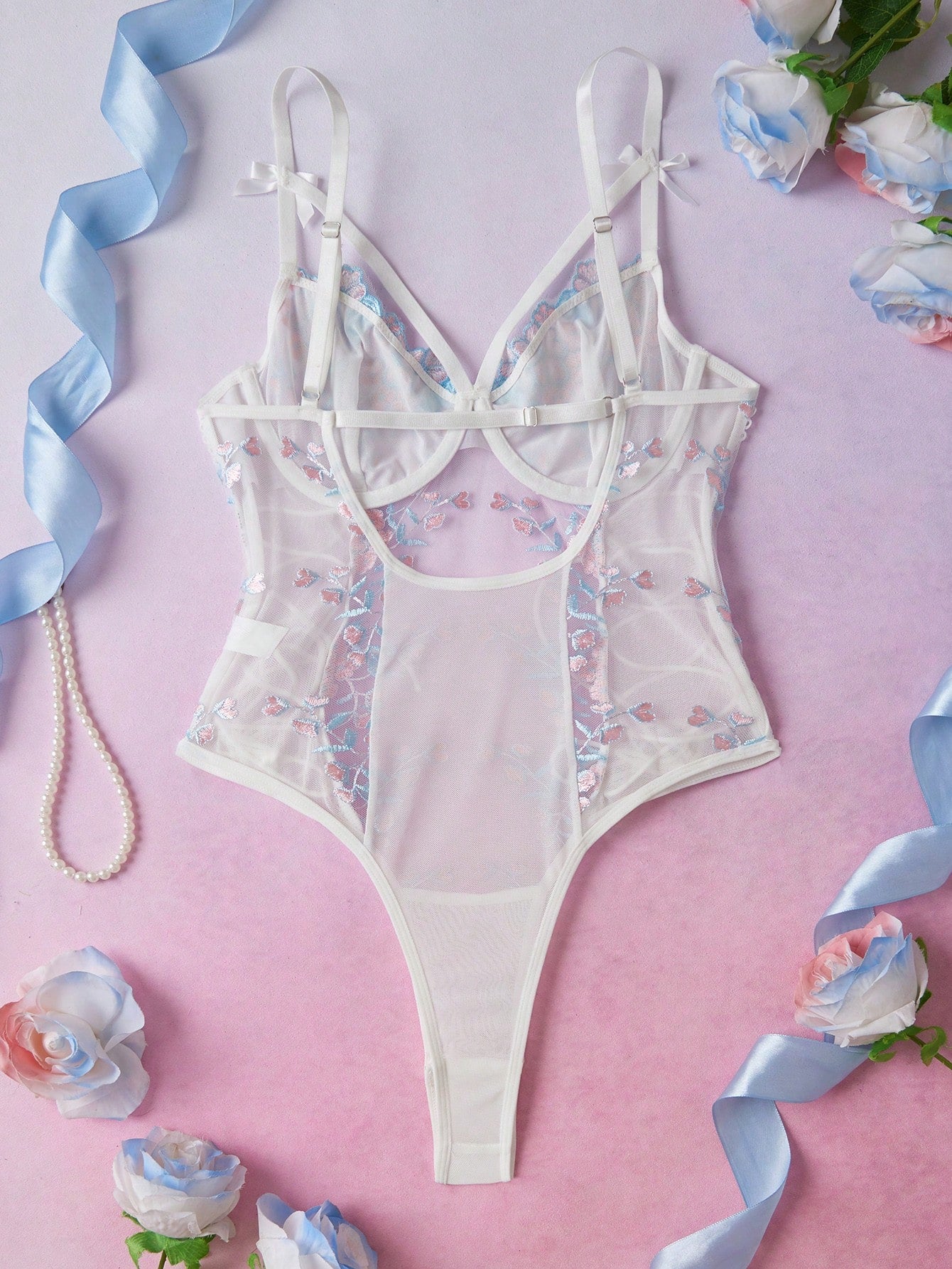 Floral Embroidery Fabric Patchwork Music Festival Party Club Sexy Doll Style Women's Lingerie Jumpsuit