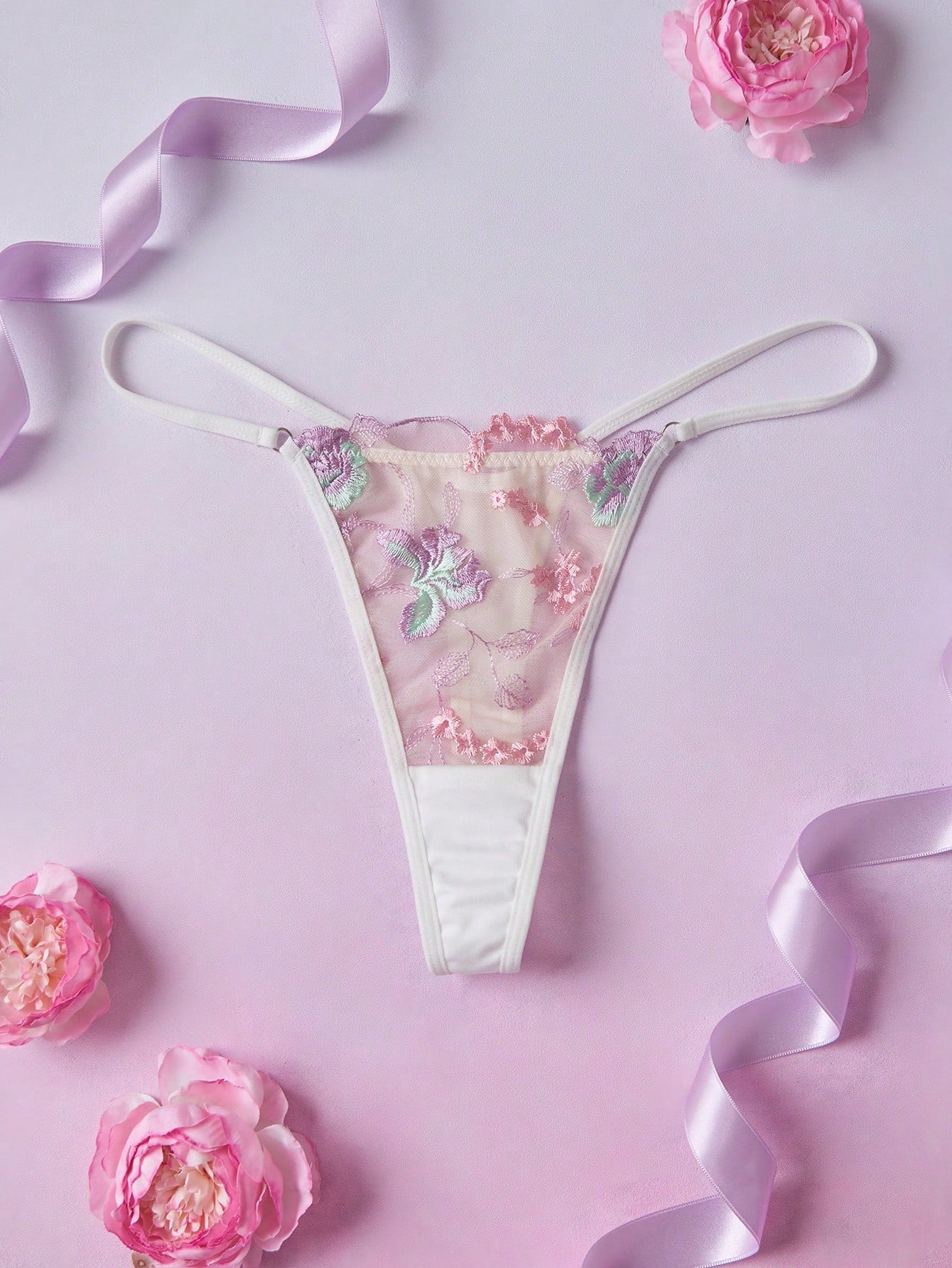 Floral Embroidery Sexy Romantic Women's Thong Summer