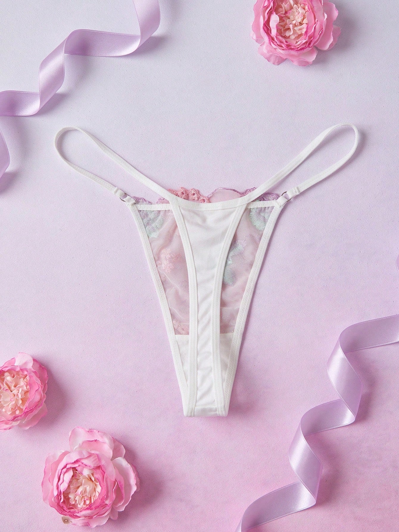 Floral Embroidery Sexy Romantic Women's Thong Summer