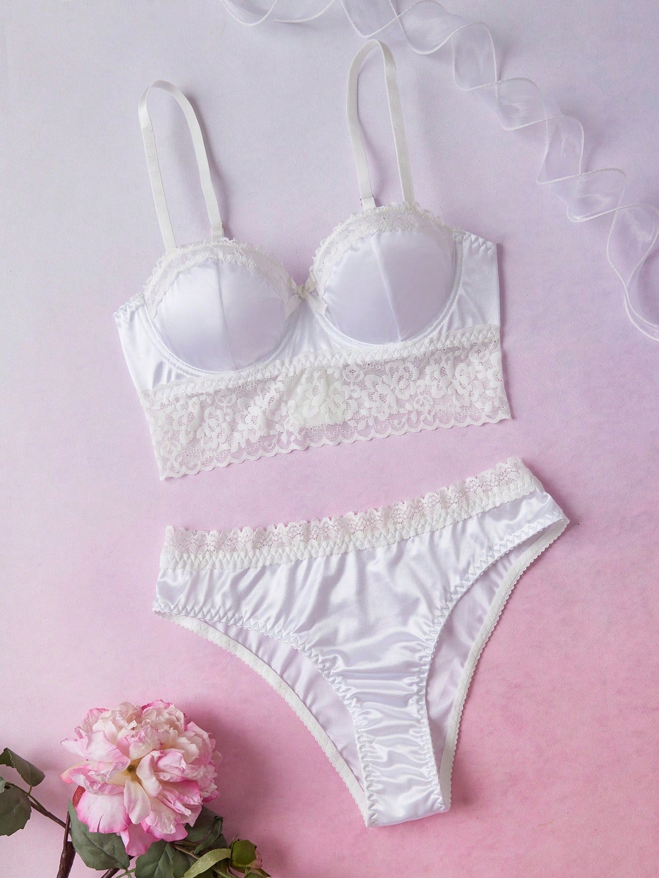 Lace Patchwork French Pastoral Satin Romantic Vacation Wedding Lounge Summer Elegant Women's Lingerie Set