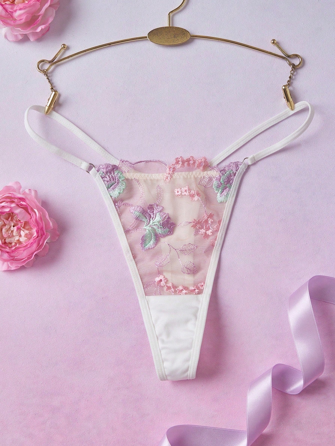Floral Embroidery Sexy Romantic Women's Thong Summer
