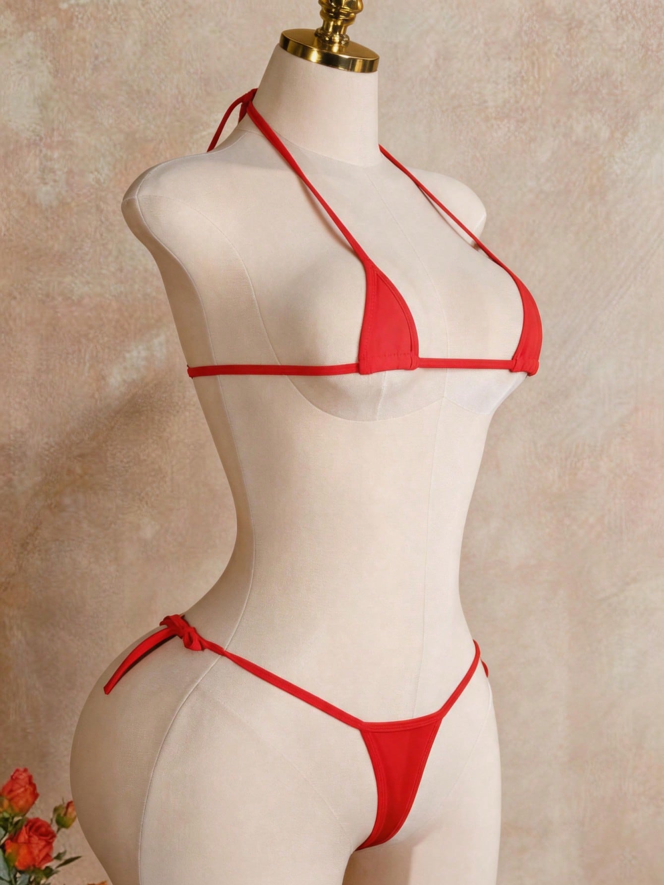 Sexy Lingerie Erotic Set Mini Triangle Halter Tie Bikini Bra And Thong Stripper Outfit Red And Black Contrast Cow Print Women's 2026 Spring/Summer New Valentine's Day Beach Party Wedding Vacation Sexy Matching Piece
