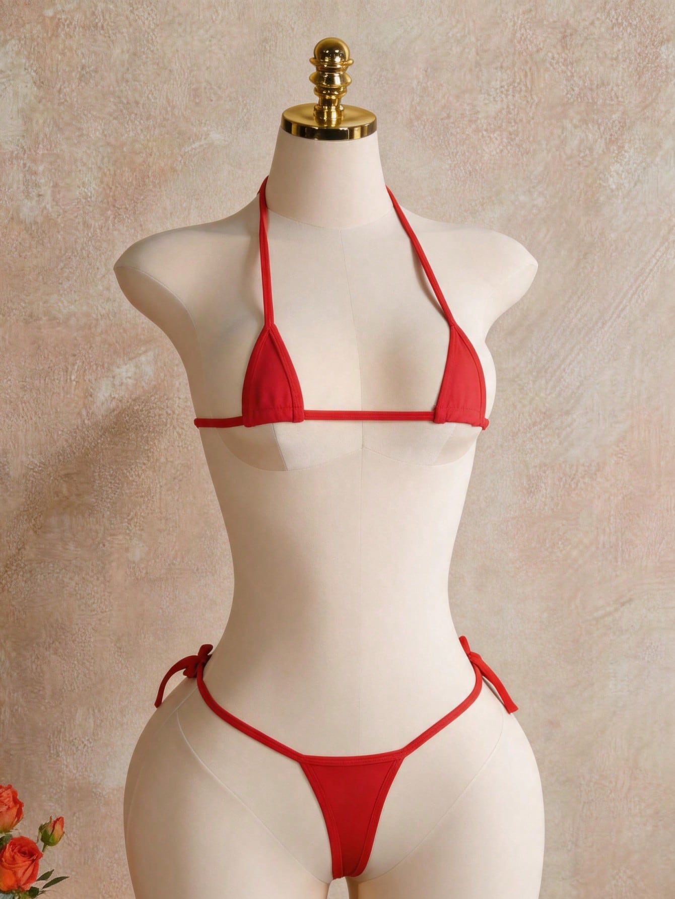 Sexy Lingerie Erotic Set Mini Triangle Halter Tie Bikini Bra And Thong Stripper Outfit Red And Black Contrast Cow Print Women's 2026 Spring/Summer New Valentine's Day Beach Party Wedding Vacation Sexy Matching Piece