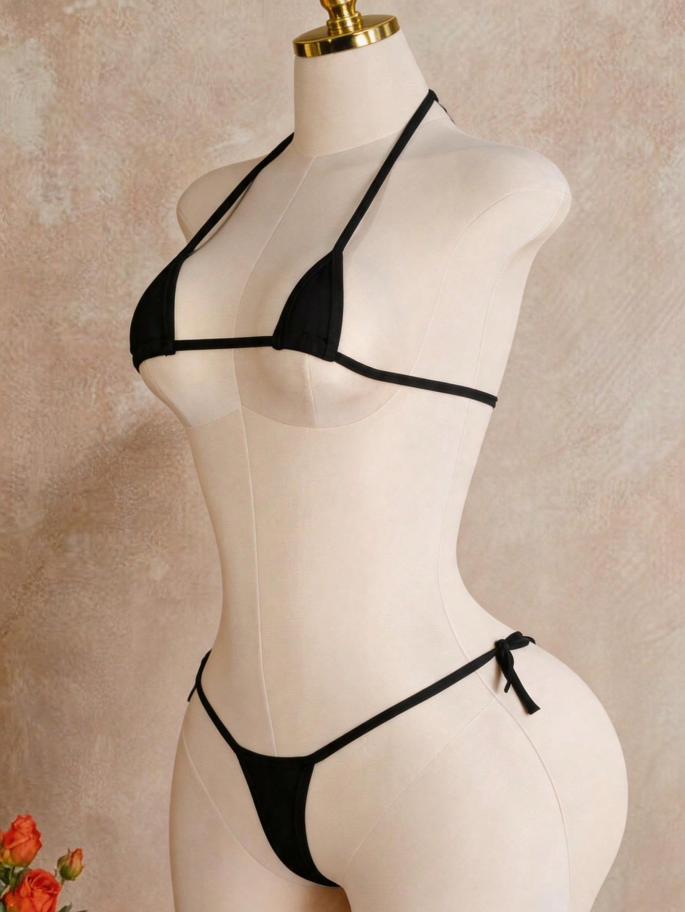 Sexy Lingerie Erotic Set Mini Triangle Halter Tie Bikini Bra And Thong Stripper Outfit Red And Black Contrast Cow Print Women's 2026 Spring/Summer New Valentine's Day Beach Party Wedding Vacation Sexy Matching Piece