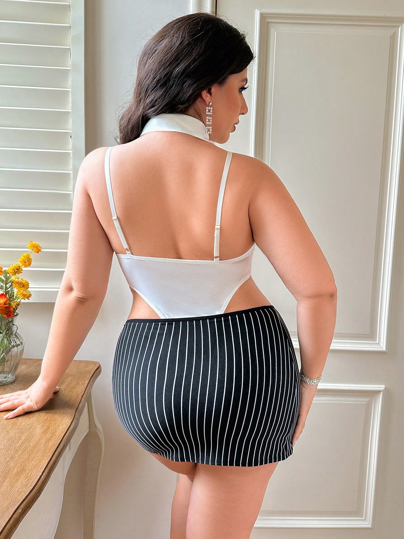 Spicy Aura Women's Plus Size Professional Secretary Jumpsuit 4pcs Set