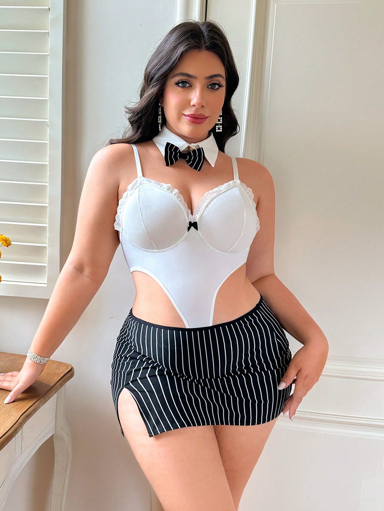 Spicy Aura Women's Plus Size Professional Secretary Jumpsuit 4pcs Set