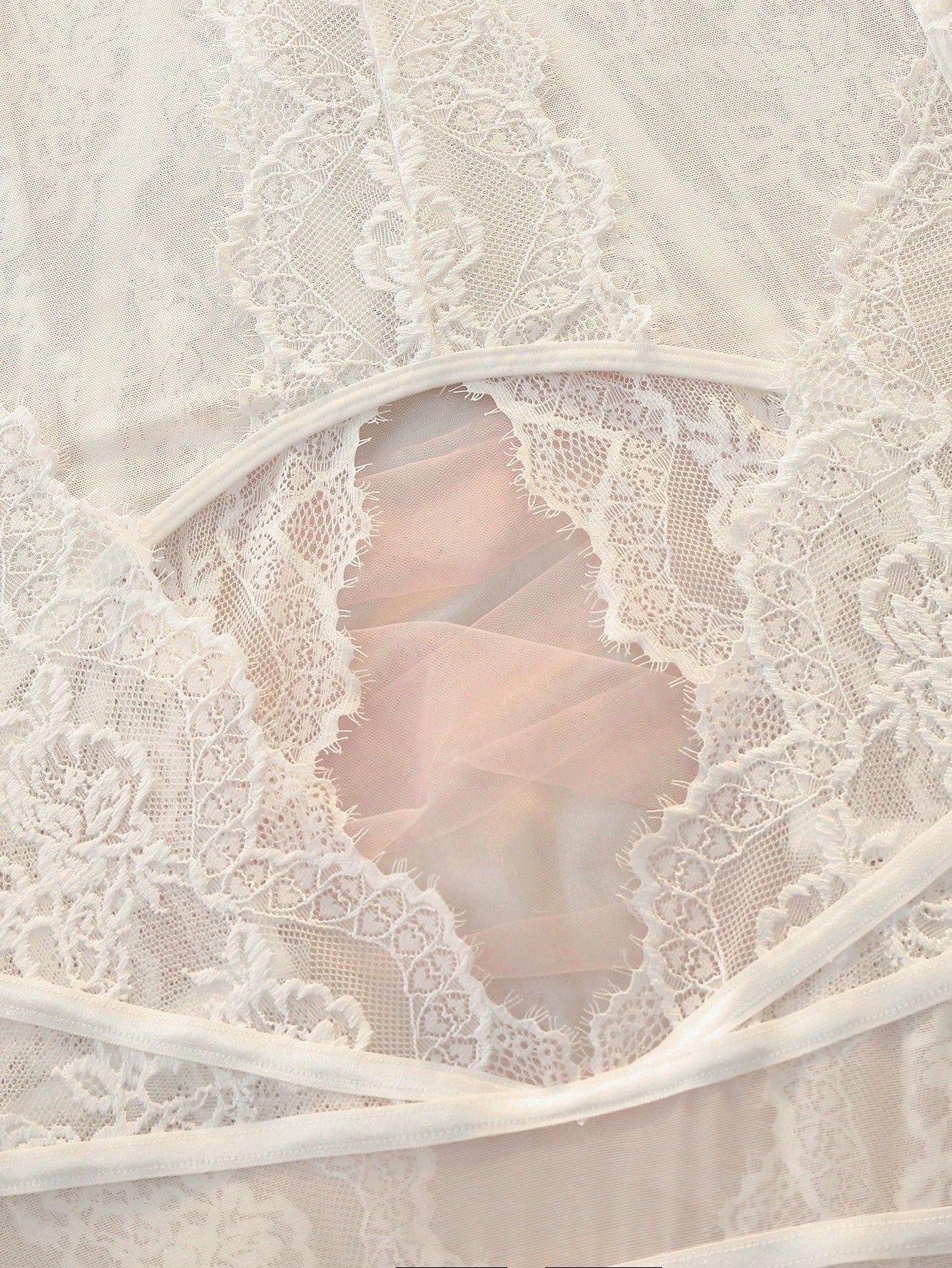 White Lace Mesh Patchwork Ribbon Bow Cutout Design Women's Jumpsuit