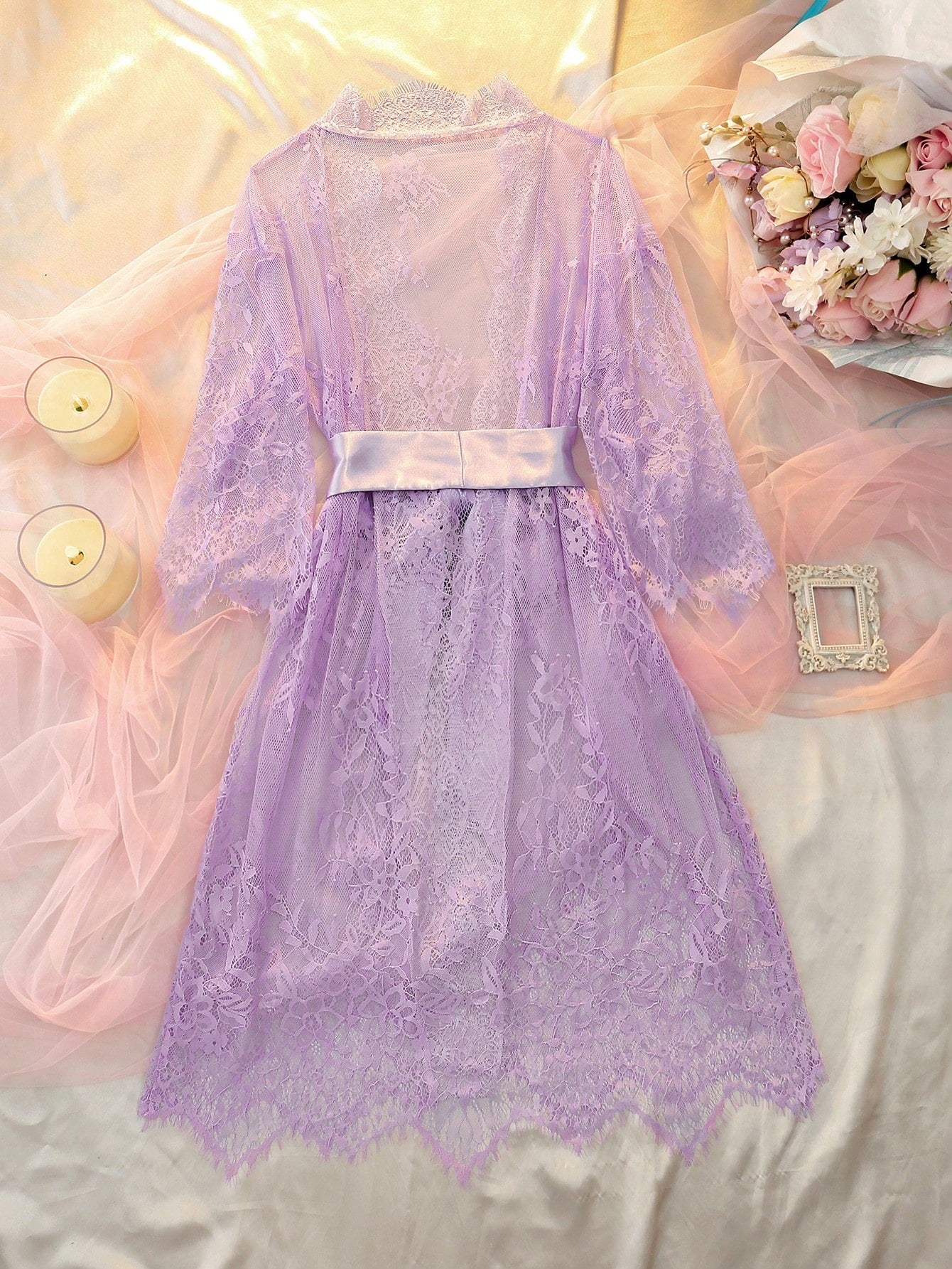 HautHeat Women's Lace Drop Shoulder Sleeve Sexy Fashionable Nightgown