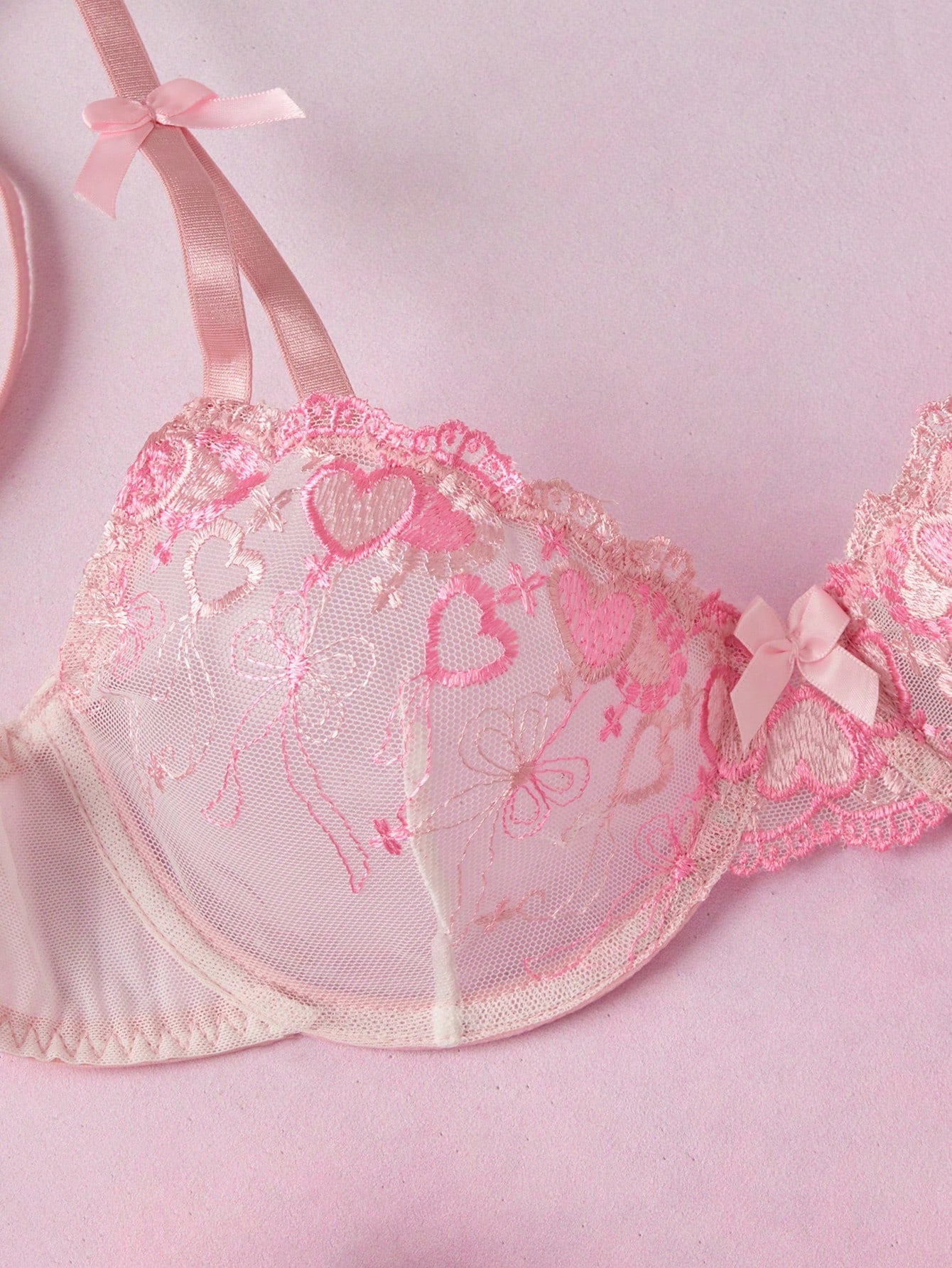 Sexy Embroidered Underwire Bra & Panty 2-Piece Set, Romantic Pastoral Style