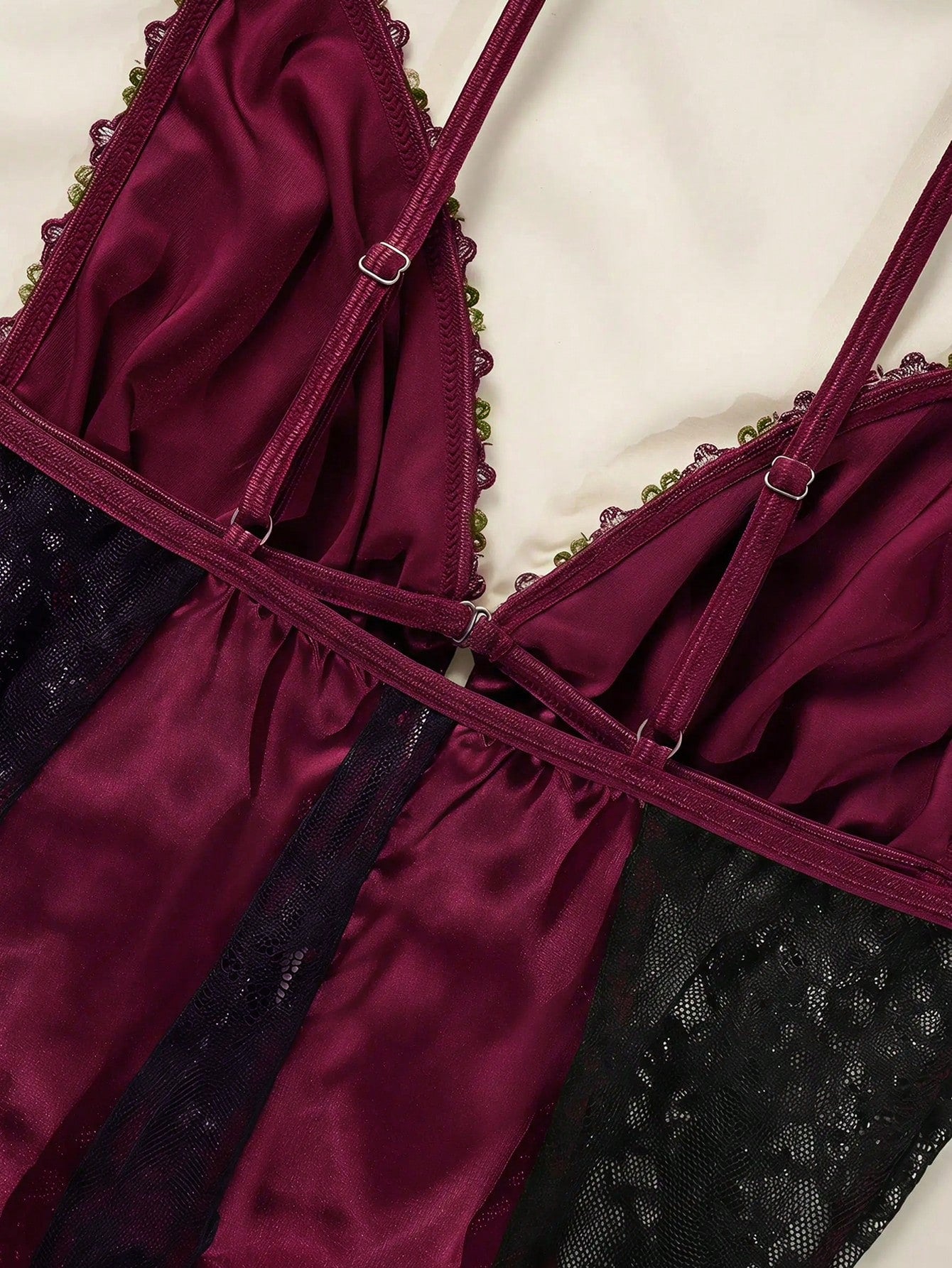 Women's Lace Patchwork Satin Nightgown, 1pc