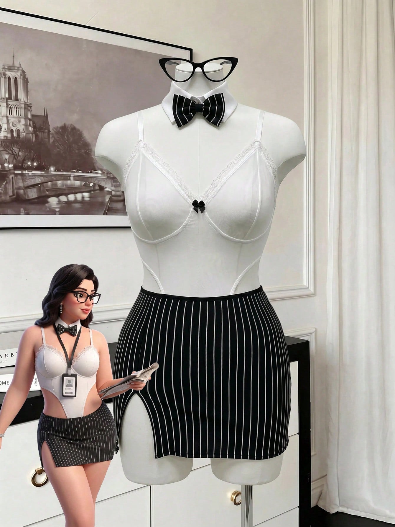 Spicy Aura Women's Plus Size Professional Secretary Jumpsuit 4pcs Set