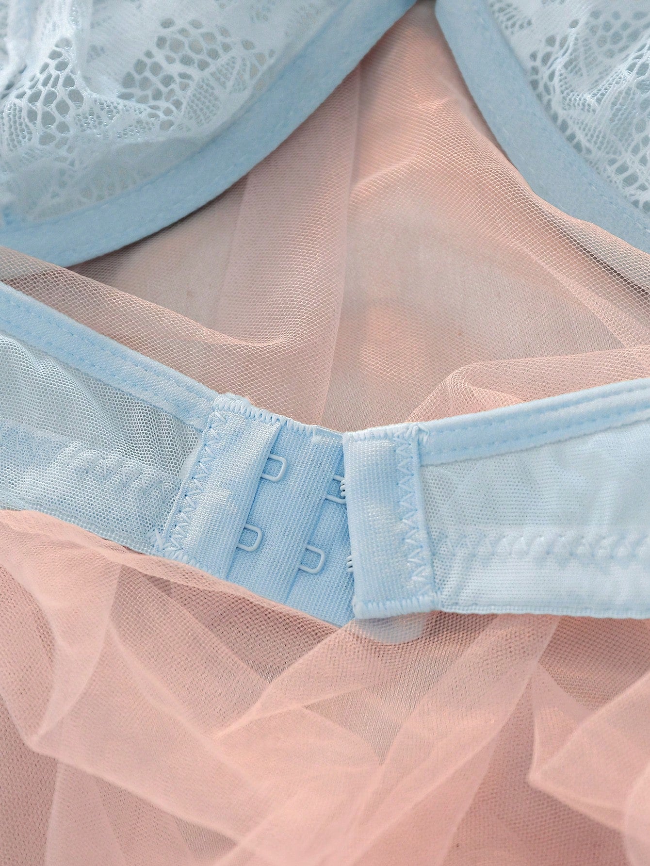 Light Blue Underwire Push-Up Full Coverage Lace Patchwork Sheer Wedding Pure Elegant Plus Size Bra Summer