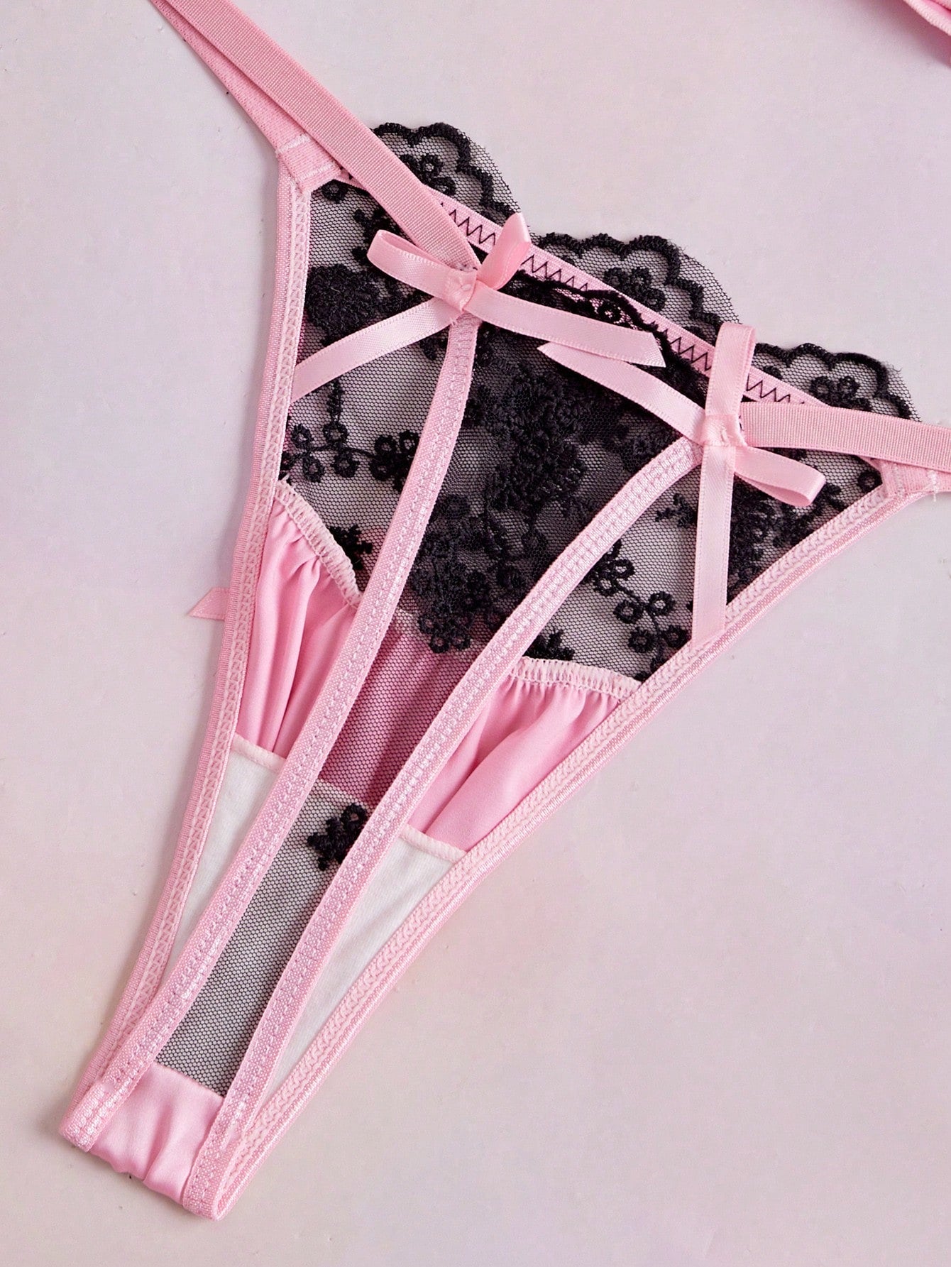 2pcs Pink Underwire Satin Cute Coquette Babydoll Lolita Embroidered Ruffle Sheer Romantic Exquisite Women's Lingerie Set