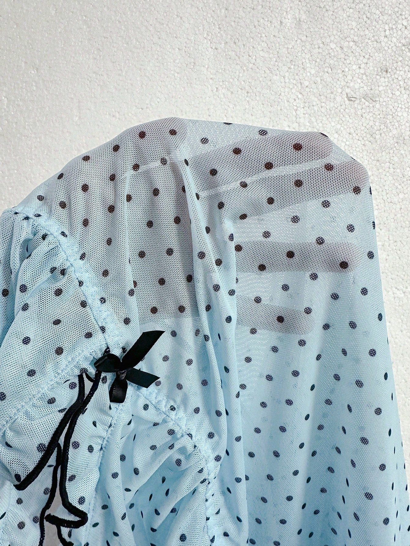 Pink Mesh Patchwork Deep V-Neck Frill Trim Sheer Polka Dot Pattern Sweet & Cute Women's Nightgown