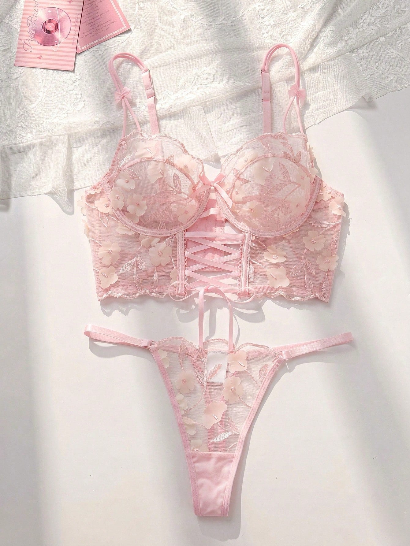 2pcs Romantic Embroidered Hollow-Out Underwire Lingerie Bra & Panty Set