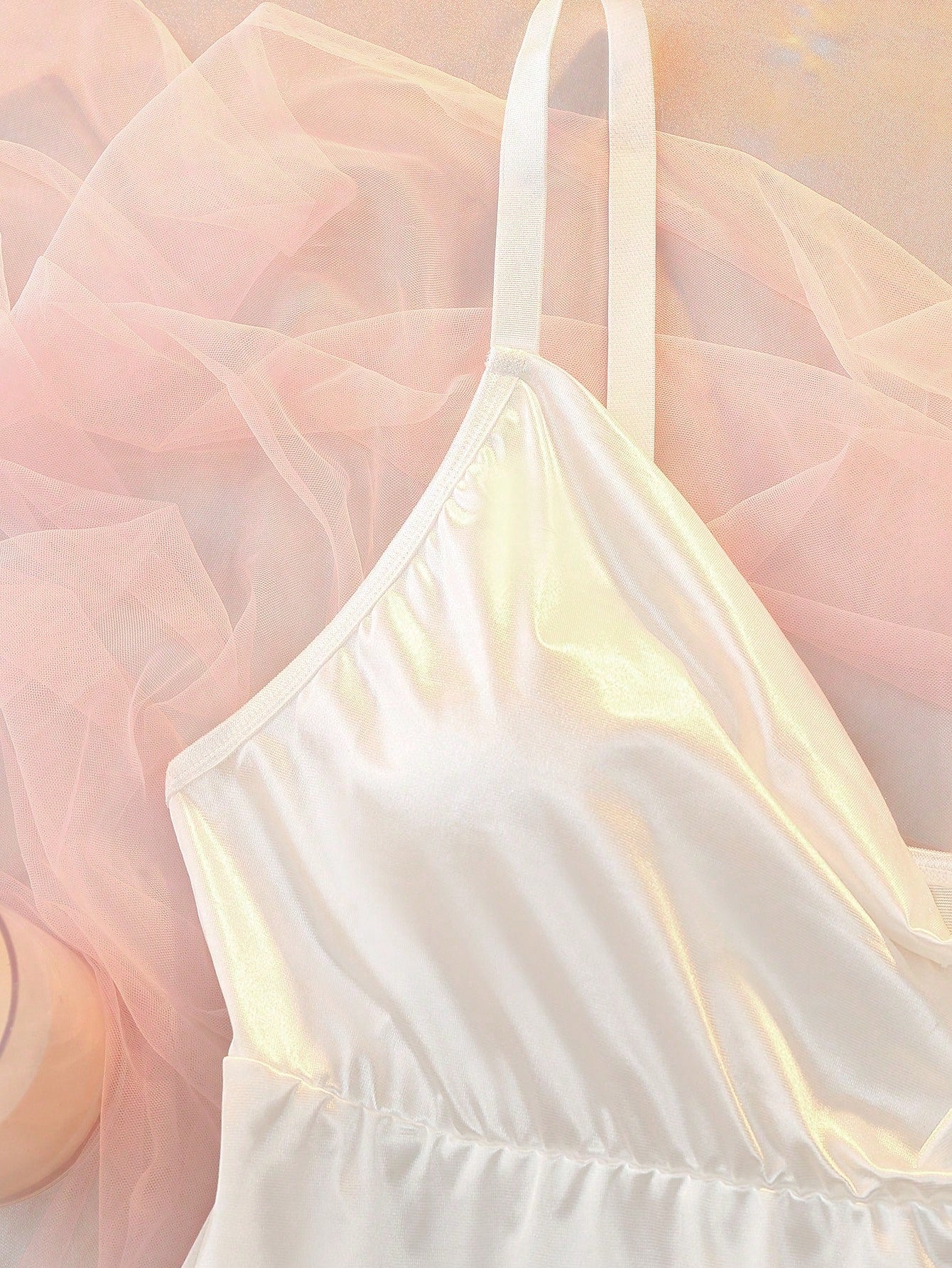 White Satin Lace Patchwork Side High Slit Wide Slit Slimming Body Curve Waist-Cinching Sexy Elegant Sheer Bedroom Boudoir Romantic Plus Size Nightgown