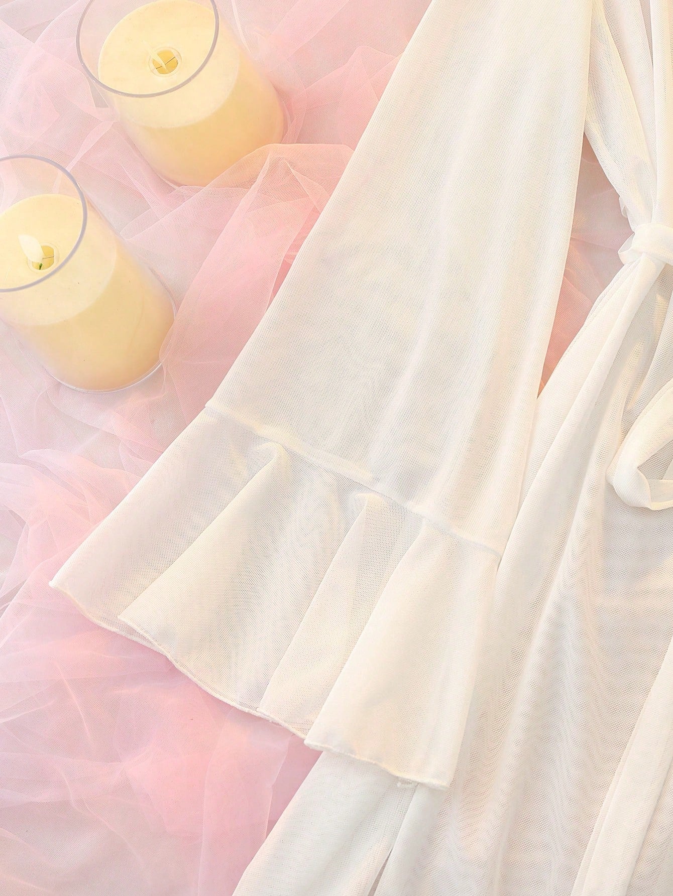 2pcs Mesh Lace Patchwork Bow Ruffle Backless Nightgown Sleepwear Sexy Elegant Bedroom Home Wear Short Dress Robe Loose Slimming Lightweight Semi-Sheer Hazy Plus Size Sleepwear Set