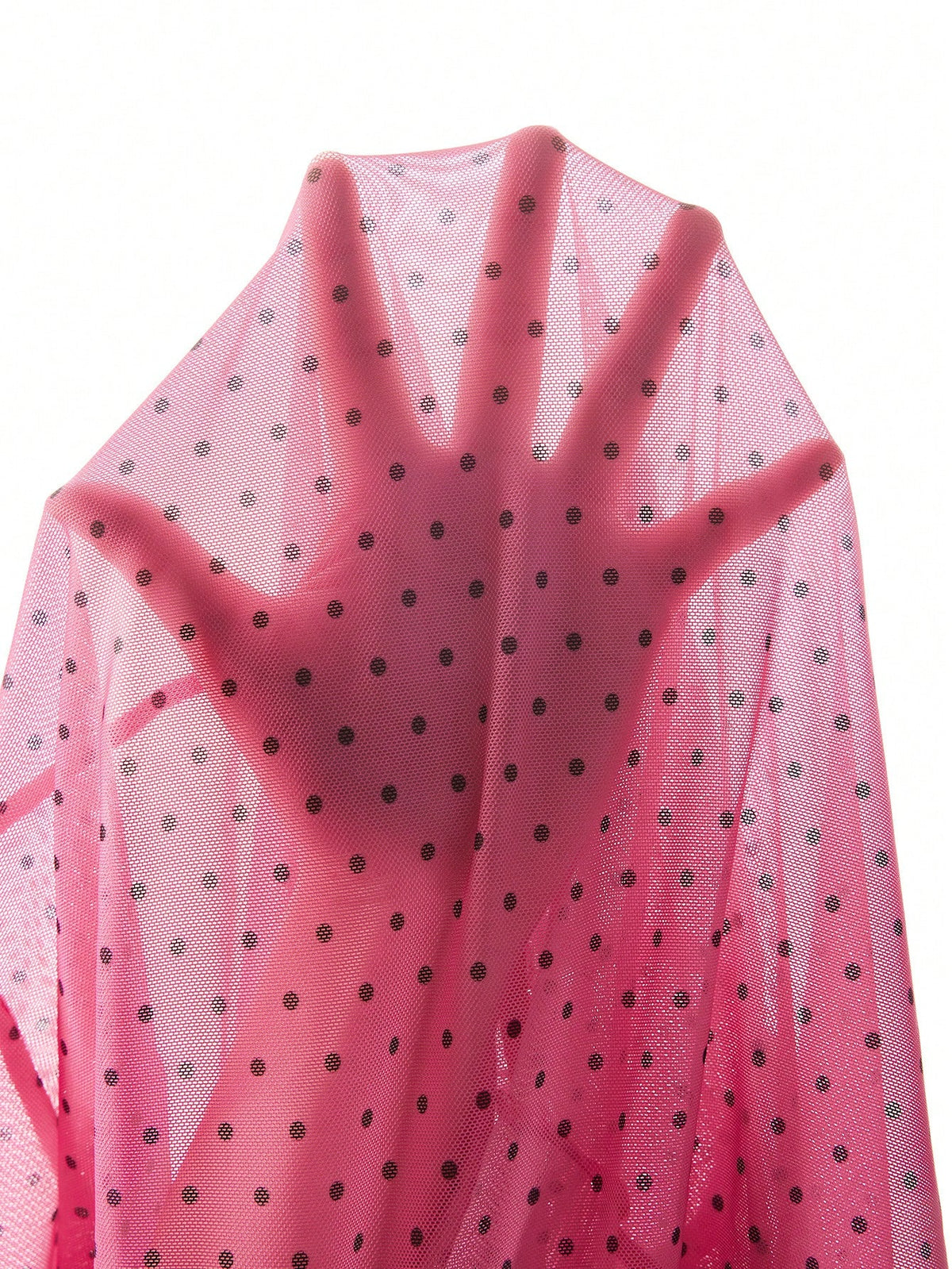 Pink Mesh Patchwork Deep V-Neck Frill Trim Sheer Polka Dot Pattern Sweet & Cute Women's Nightgown
