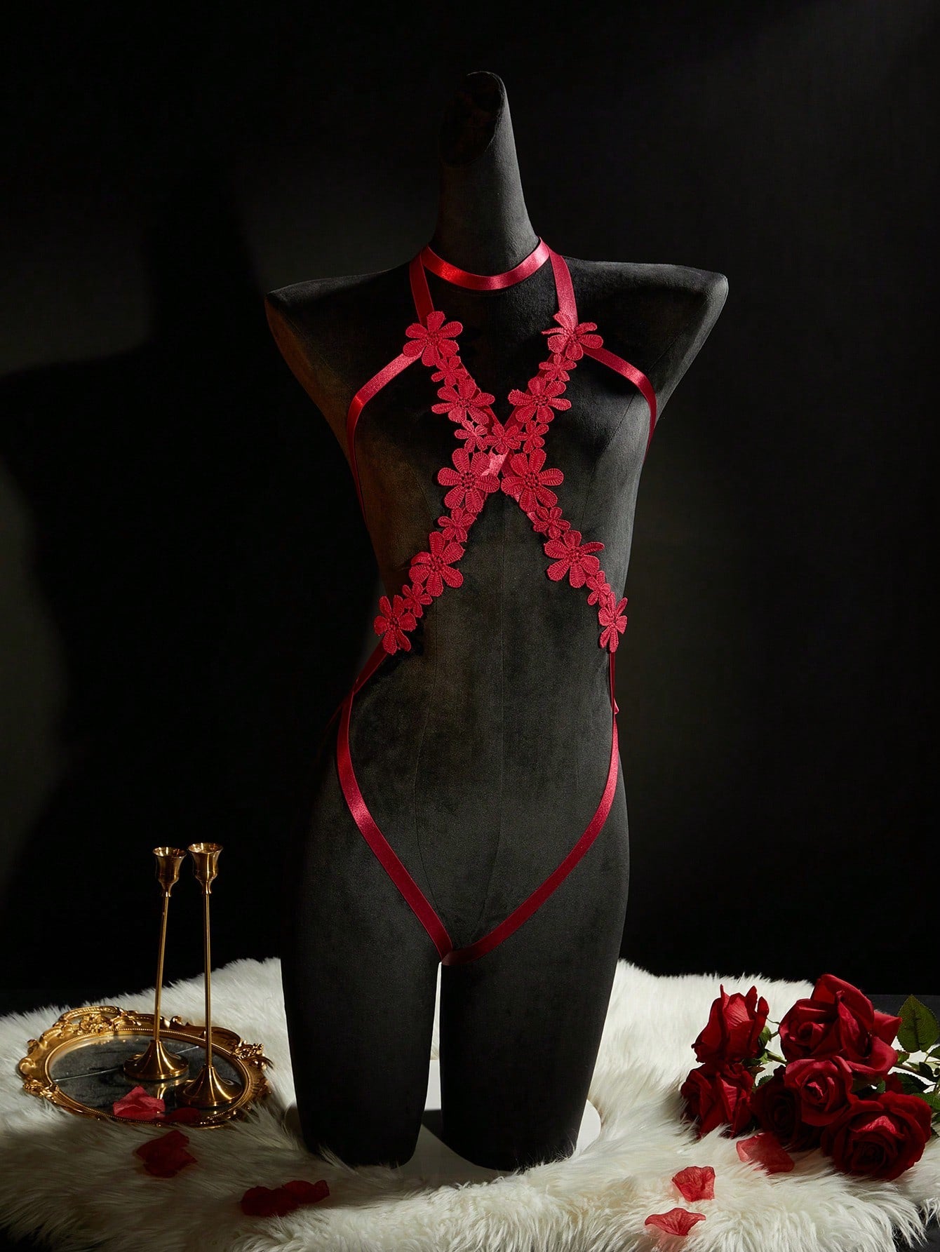 Floral Print Bodysuit with Mesh Fabric and Cut-Out Detail