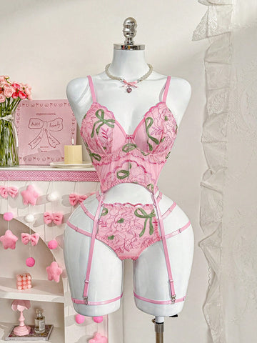 4-Piece Embroidered Lace Lingerie Set