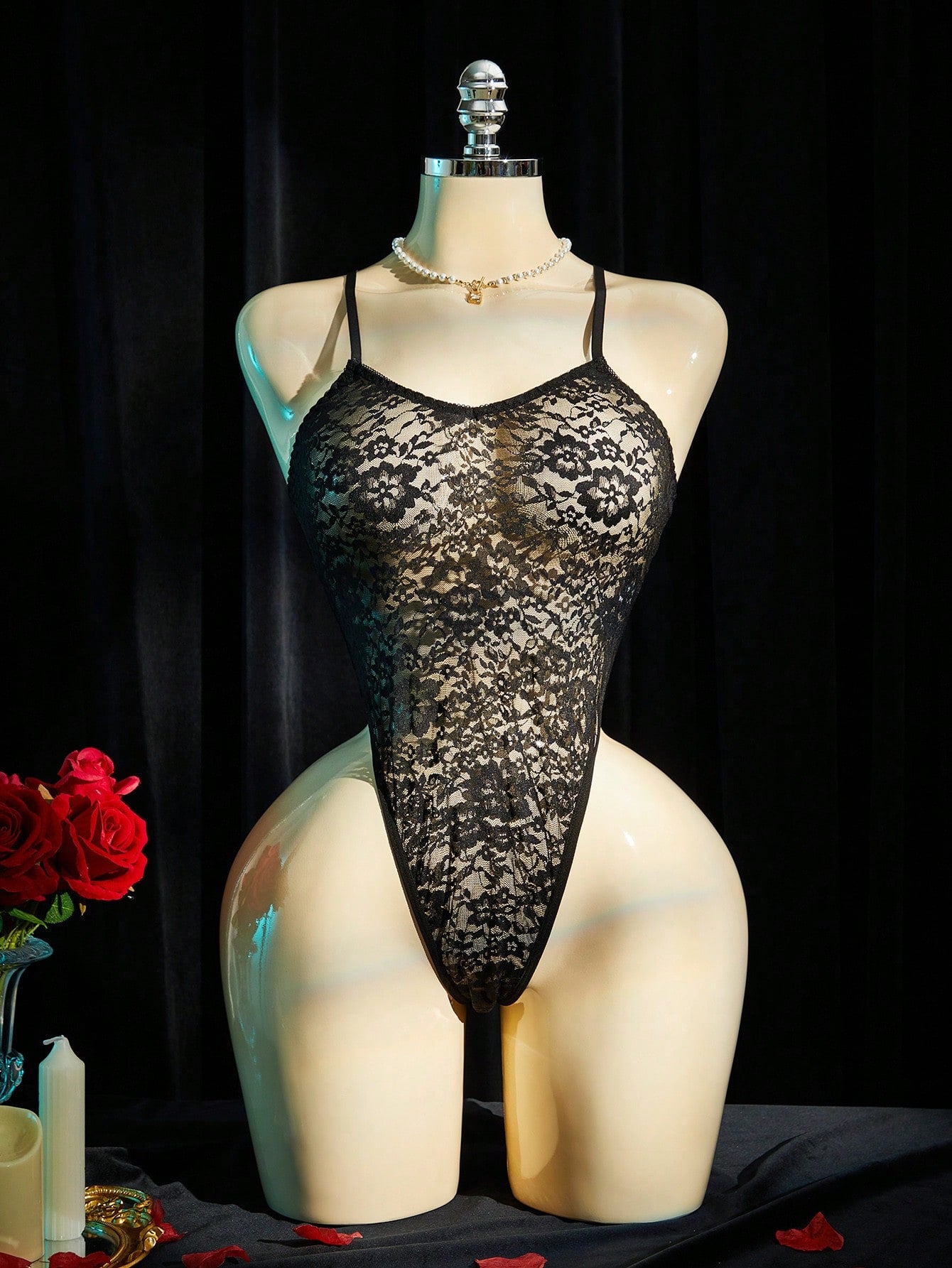 Solid Color Lace Bodysuit for Lingerie