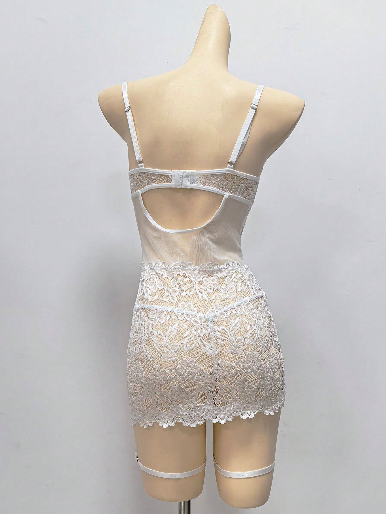 4-Piece Lace Patchwork Nightwear Set with G-String and Leg Rings