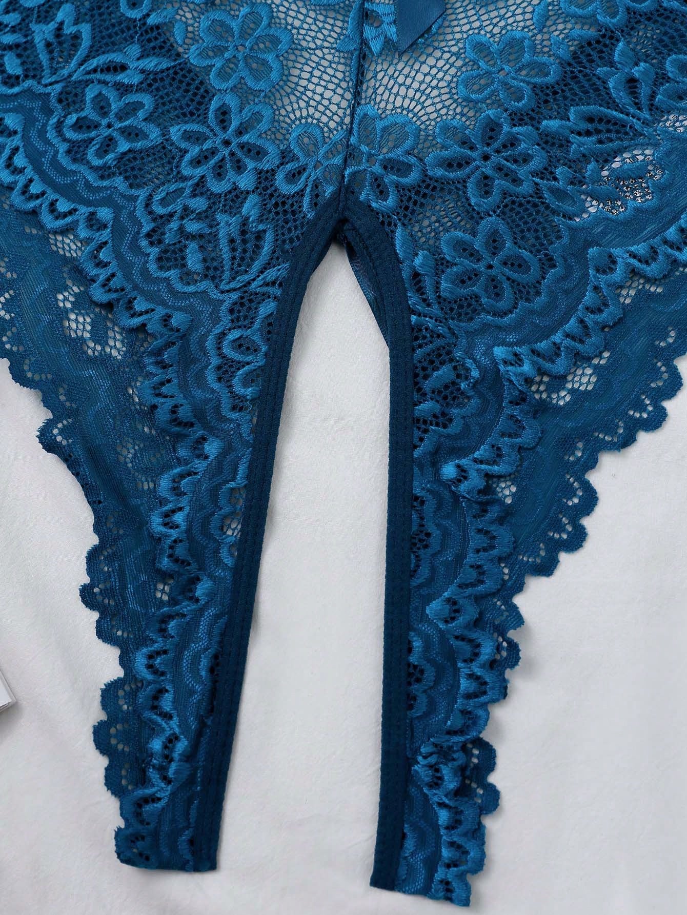 Floral Lace Teddy Bodysuit with Scallop Trim Detail