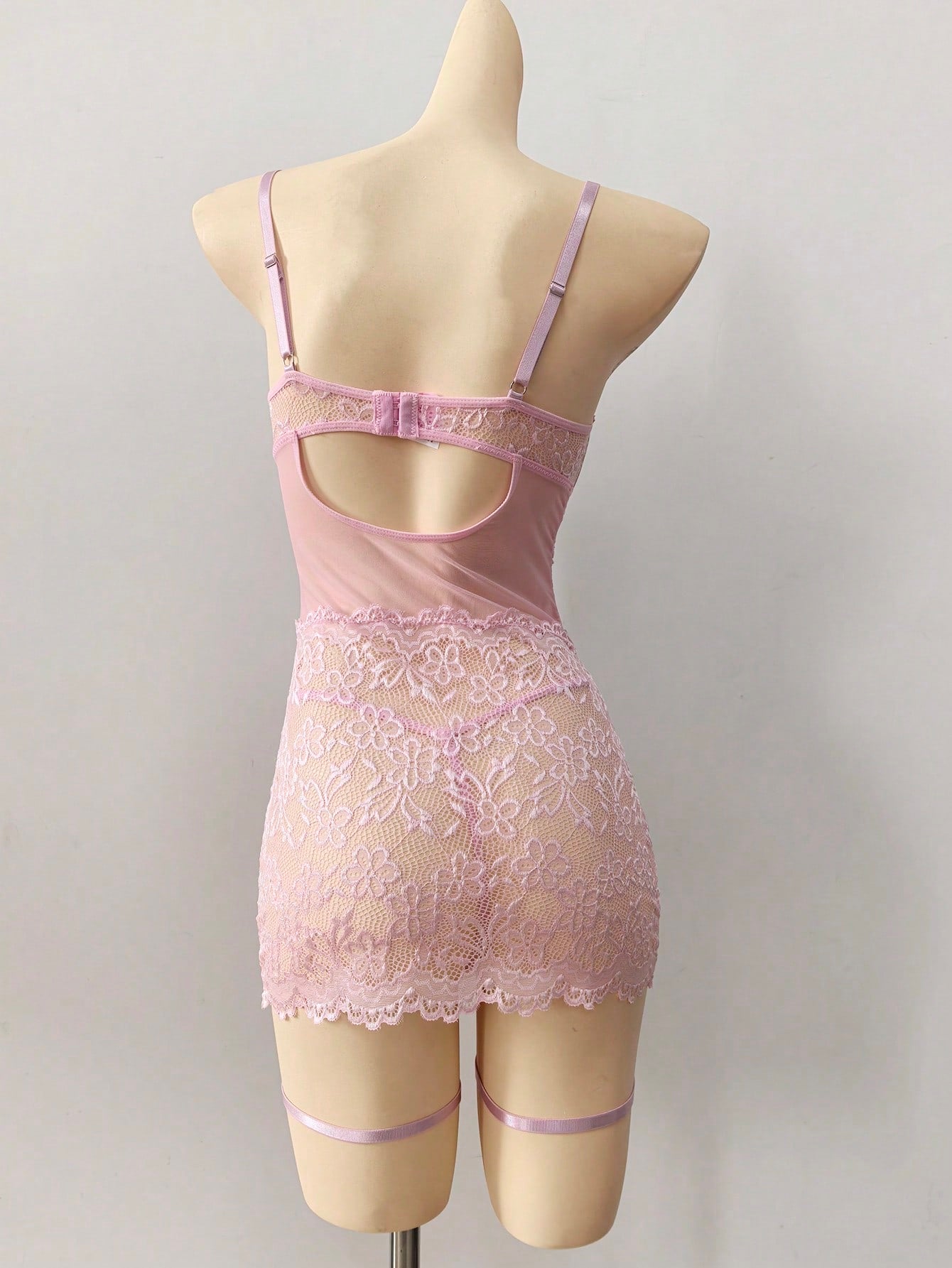 4-Piece Lace Patchwork Nightwear Set with G-String and Leg Rings