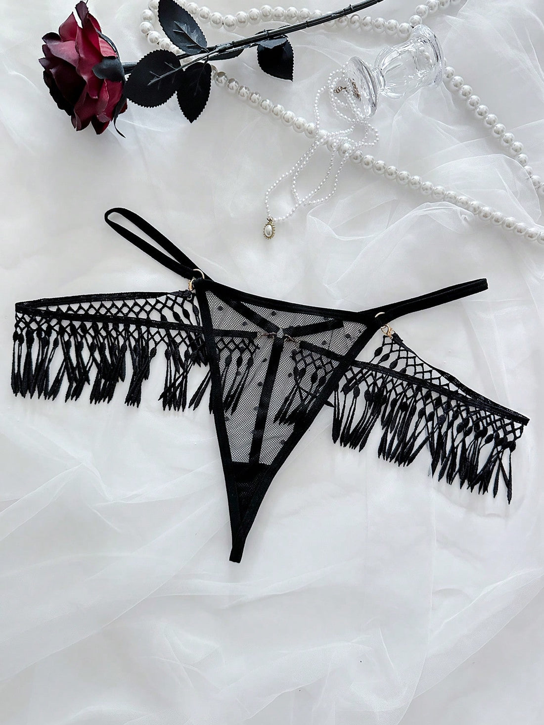 Mesh Panties with Fringe Detail