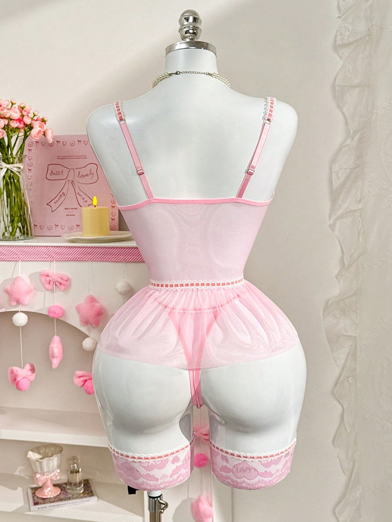4-Piece Mesh Lace Lingerie Set