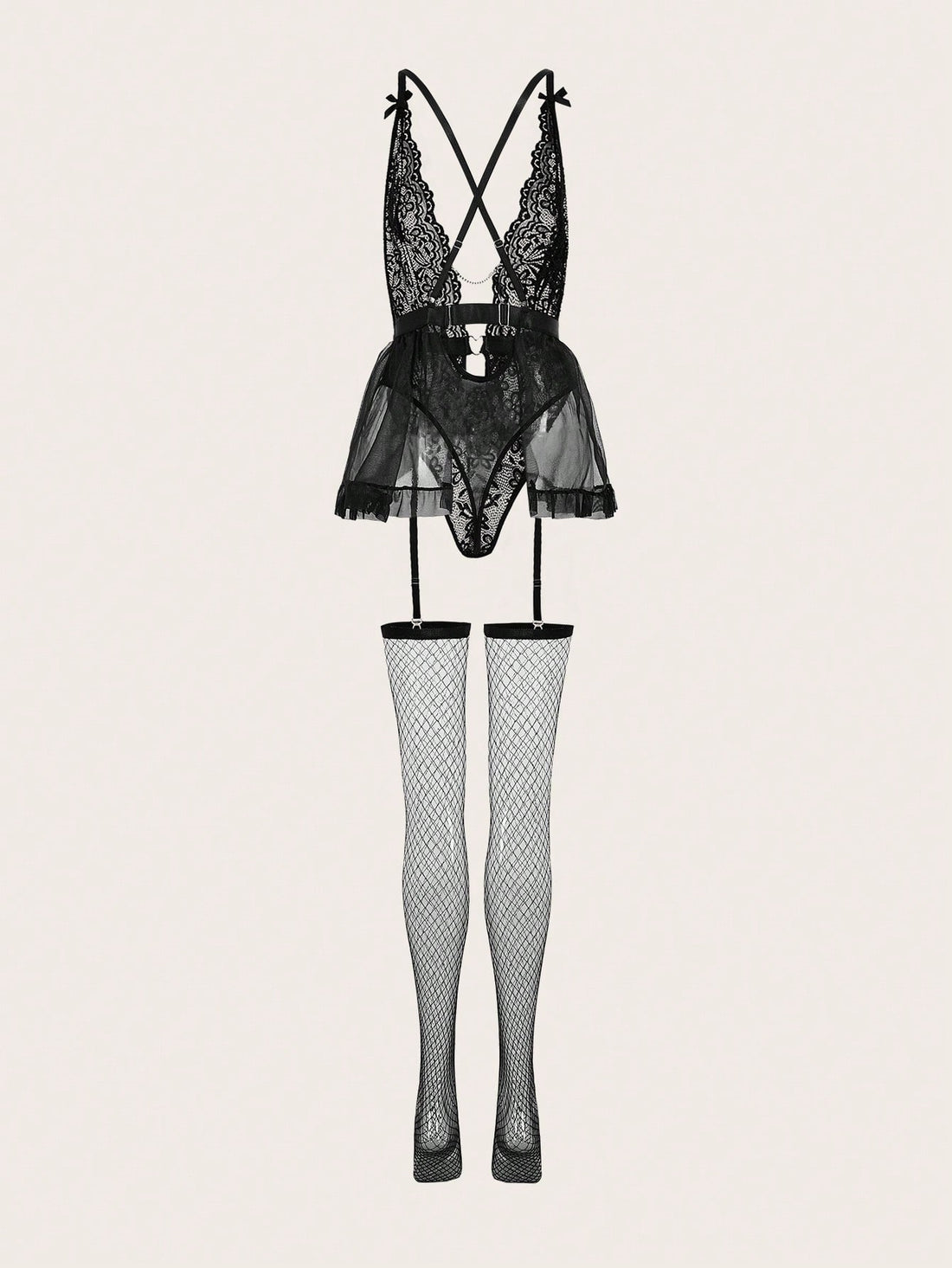 2-Piece Lace and Mesh Lingerie Set