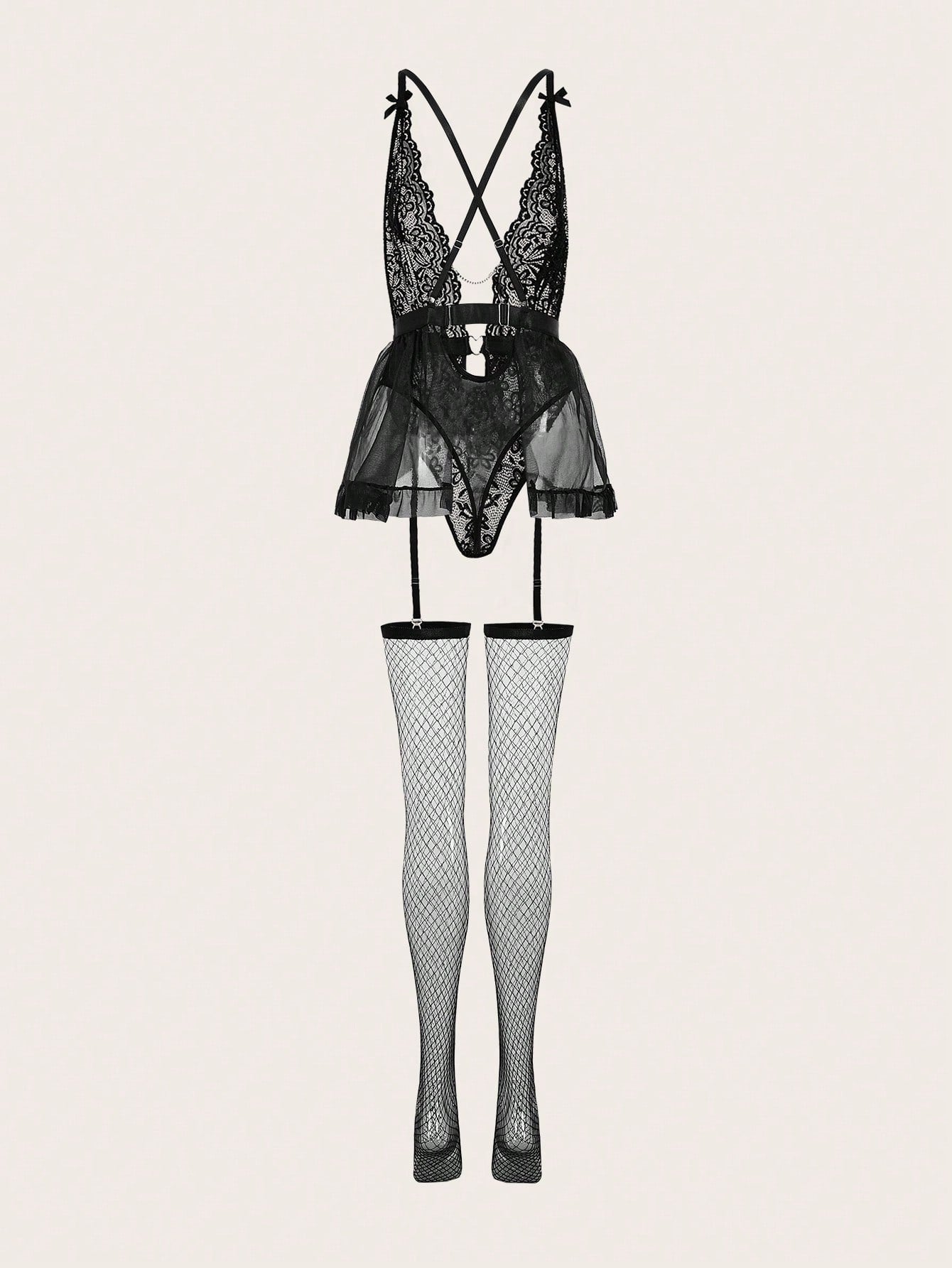 2-Piece Lace and Mesh Lingerie Set