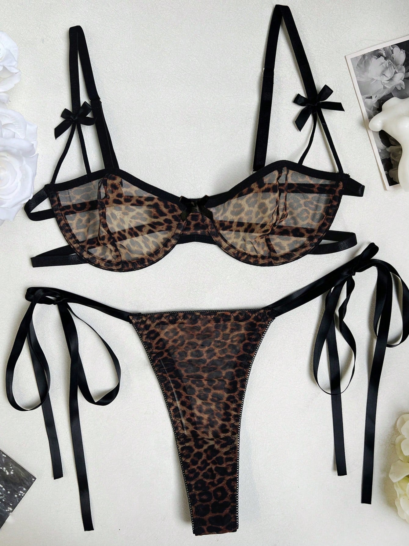 Animal Print Mesh Fabric Set with Lightweight Design Coordinated Outfit Set