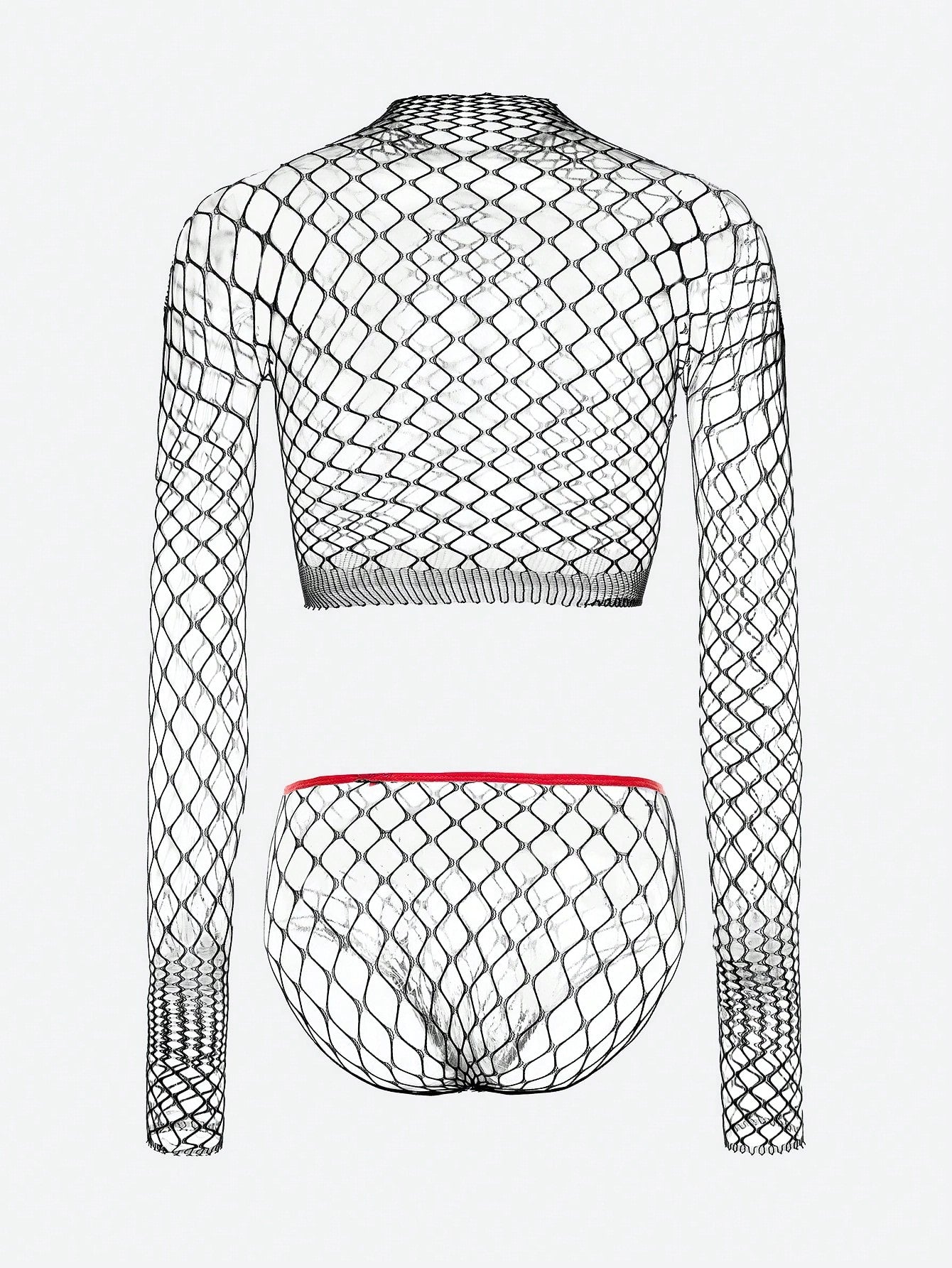 Mesh Fabric One-Piece Bodysuit Style Outfit Coordinated Set