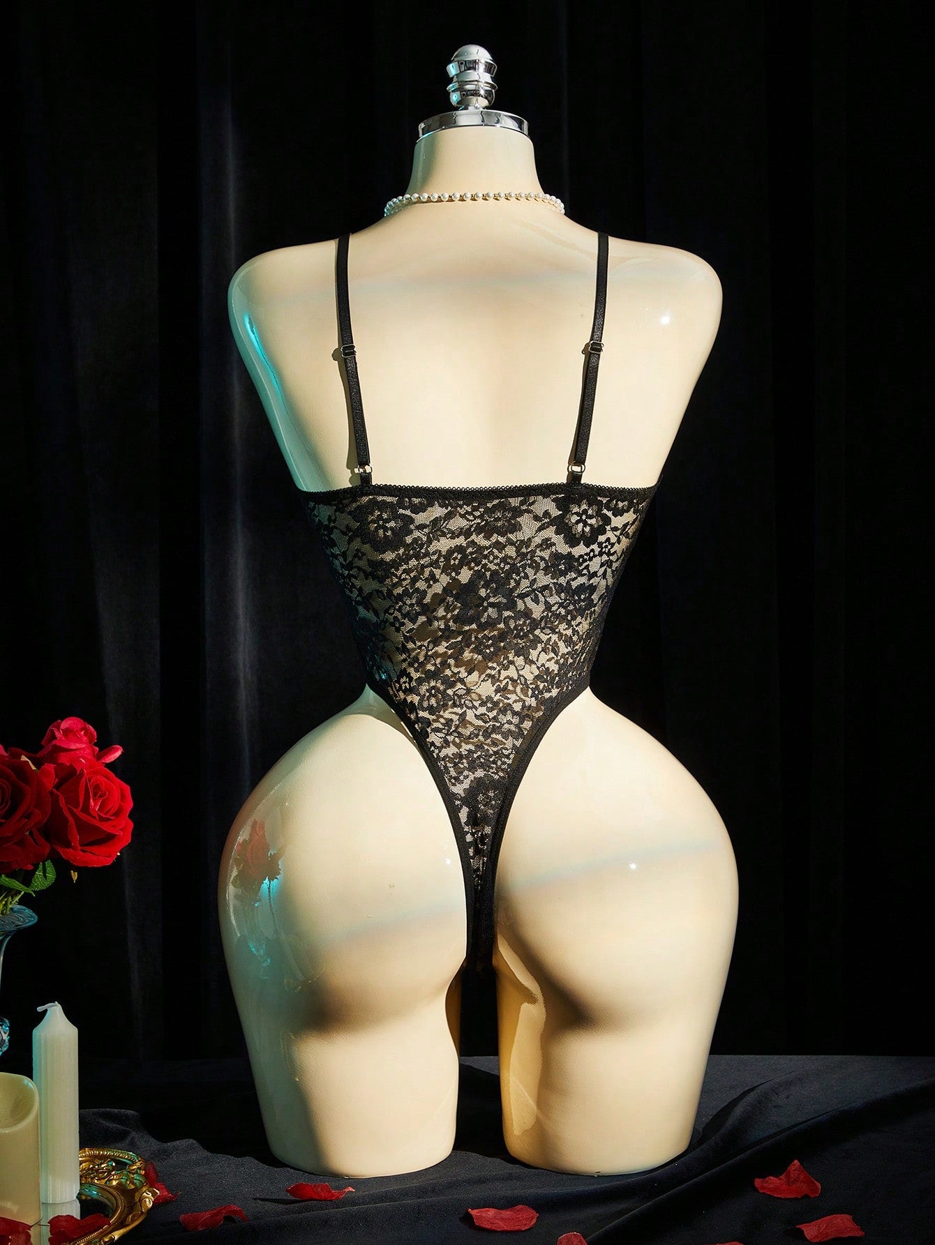 Solid Color Lace Bodysuit for Lingerie