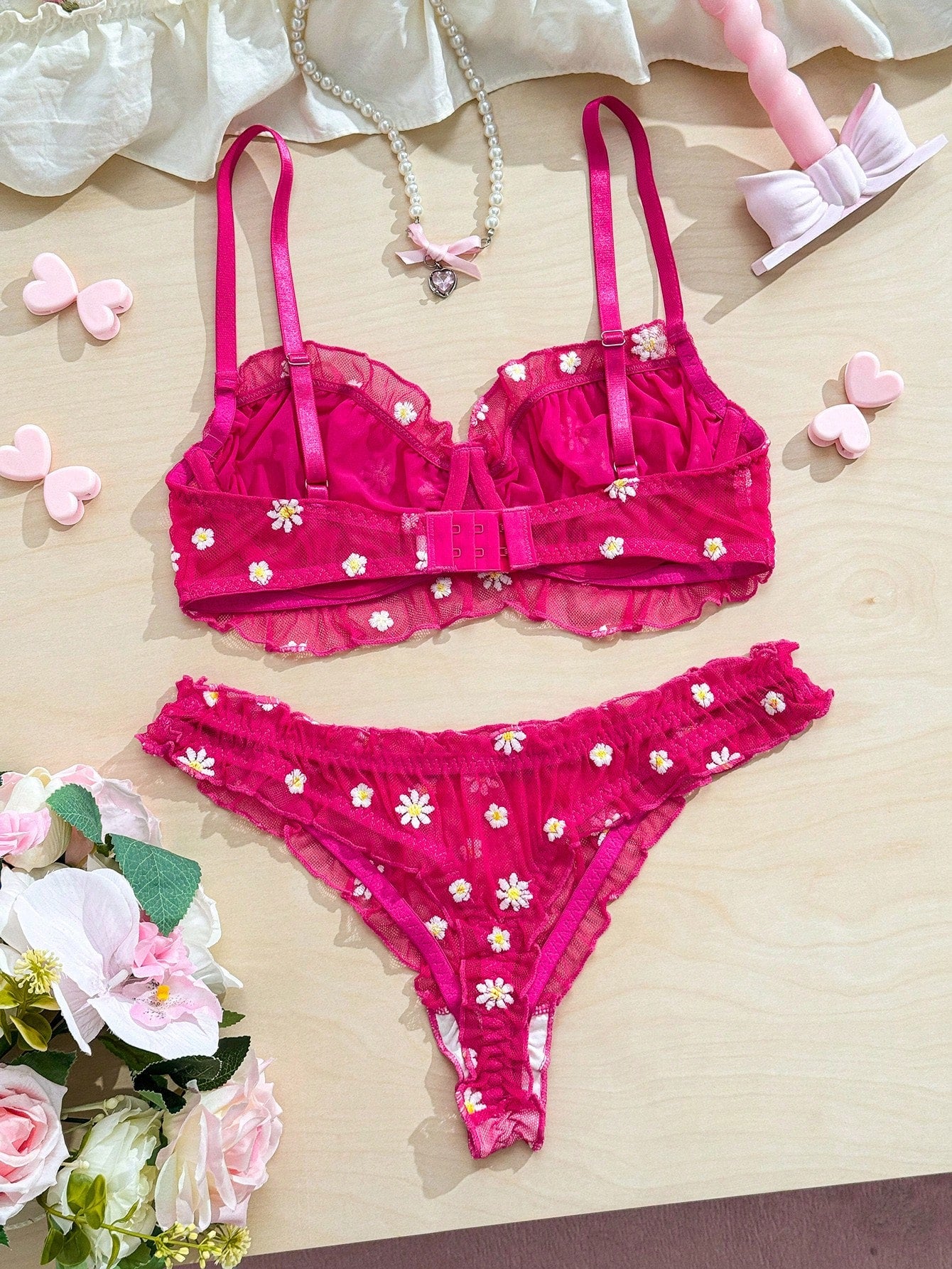 2-Piece Embroidered Mesh Fabric Set with Structured Top and Matching Bottom Dusty Rose Color Coordinated Outfit Set